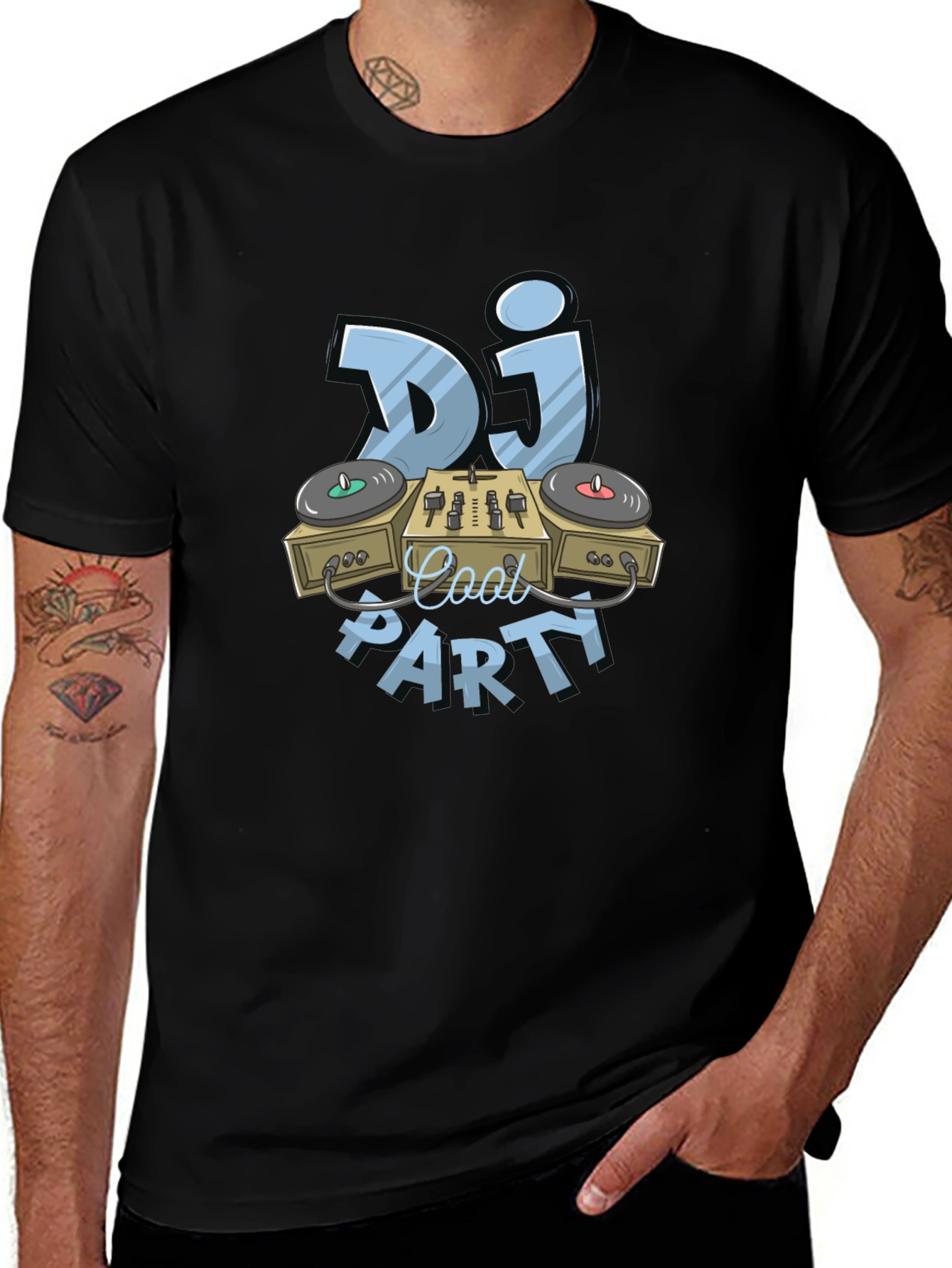 Cool DJ Party Graphic T-Shirt - Black