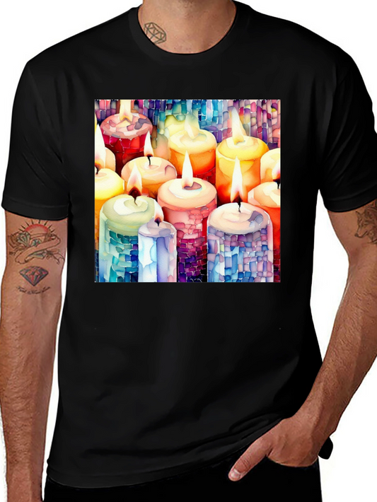 Watercolor Candle T-Shirt - Artistic Graphic Tee