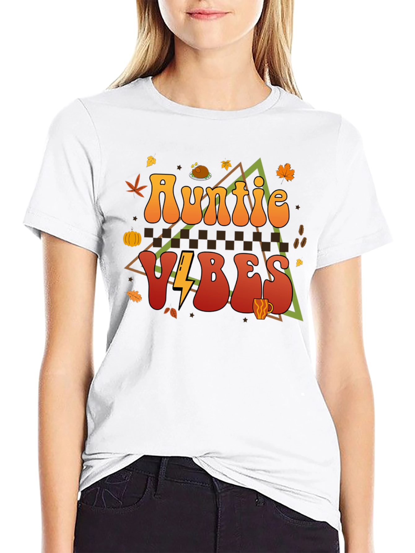 Auntie Vibes Thanksgiving T-Shirt Fall Themed