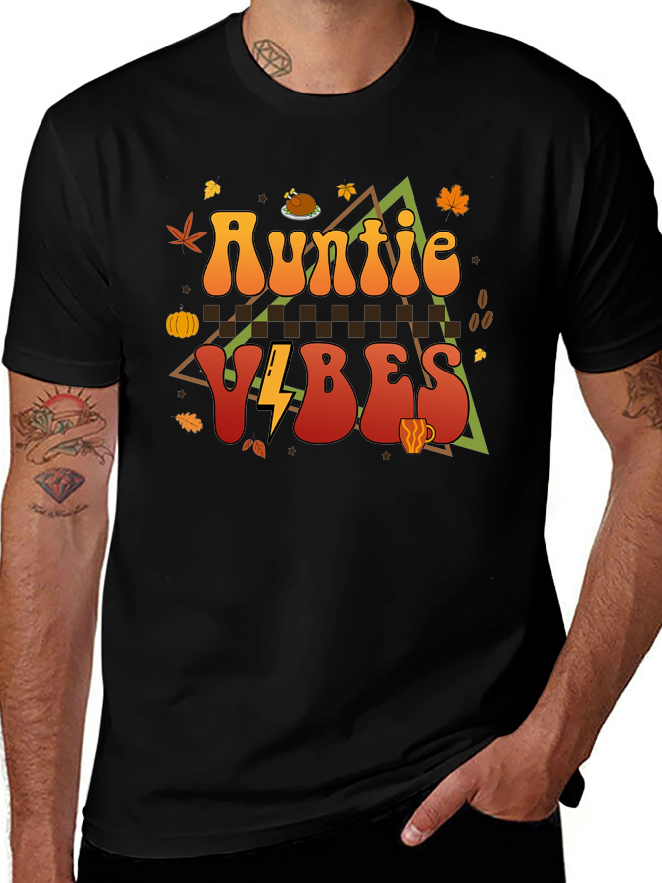 Auntie Vibes Thanksgiving T-Shirt Fall Themed