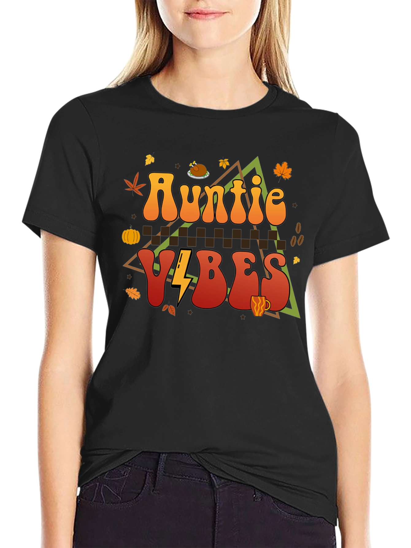 Auntie Vibes Thanksgiving T-Shirt Fall Themed