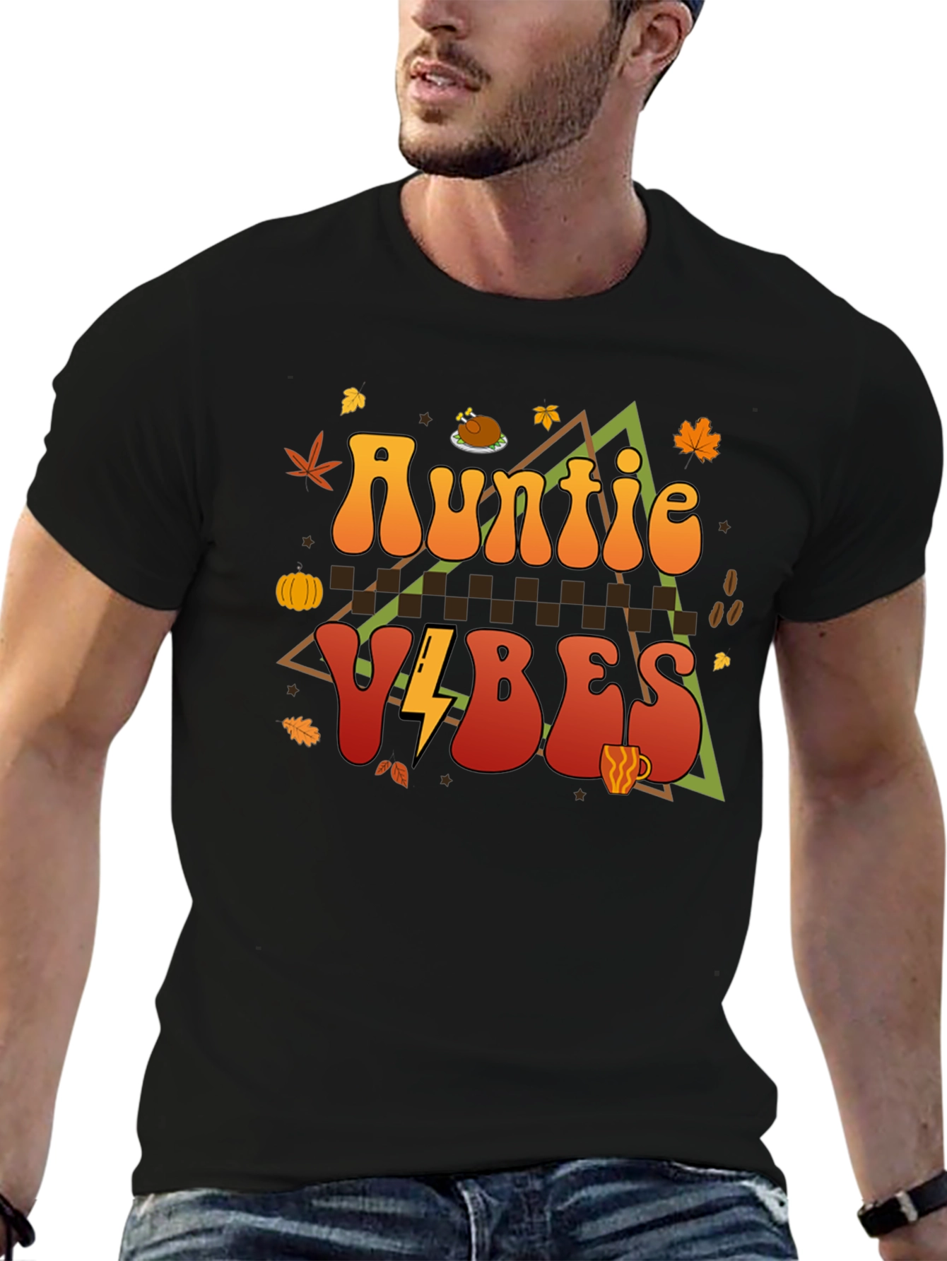 Auntie Vibes Thanksgiving T-Shirt Fall Themed