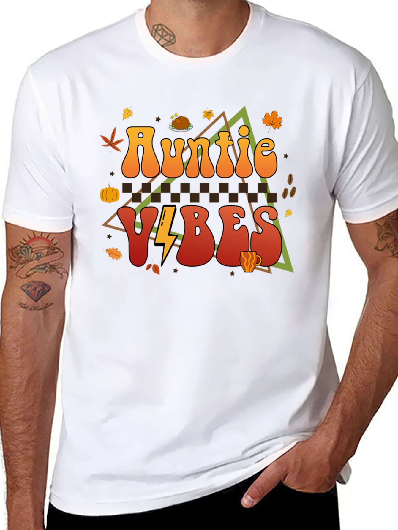 Auntie Vibes Thanksgiving T-Shirt Fall Themed