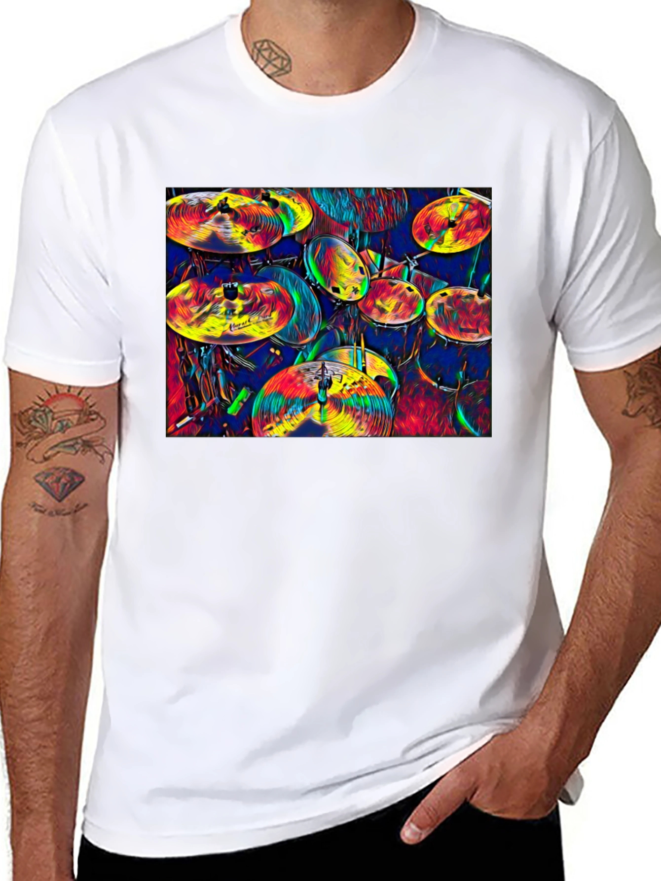 Vibrant Drum Kit Graphic T-Shirt - Musical Expression