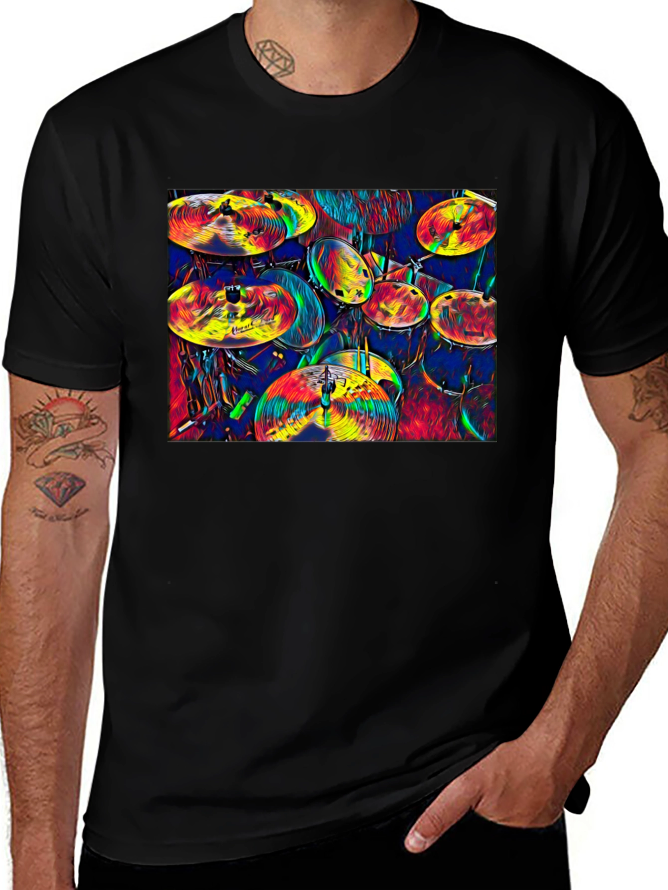 Vibrant Drum Kit Graphic T-Shirt - Musical Expression