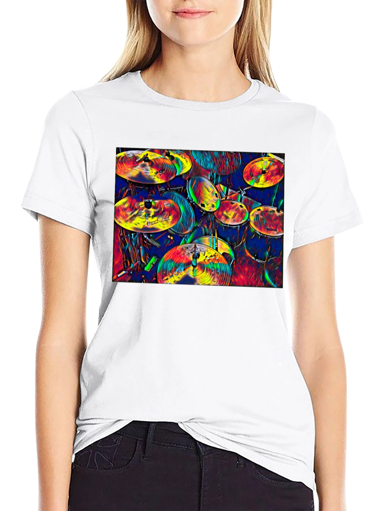 Vibrant Drum Kit Graphic T-Shirt - Musical Expression