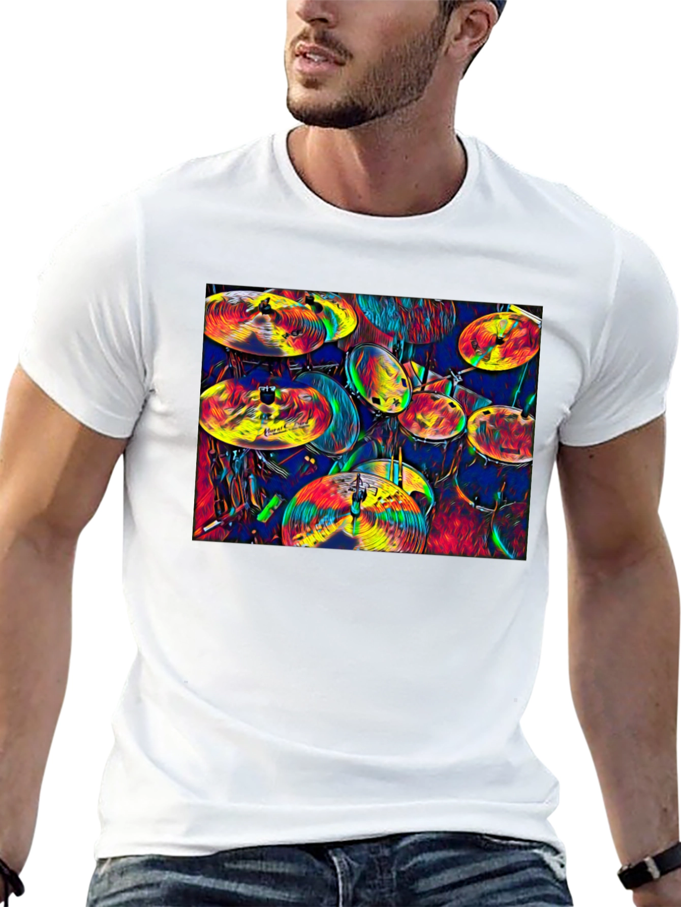 Vibrant Drum Kit Graphic T-Shirt - Musical Expression