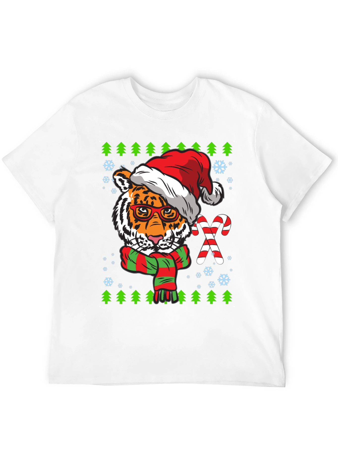 Tiger Christmas T-Shirt with Santa Hat