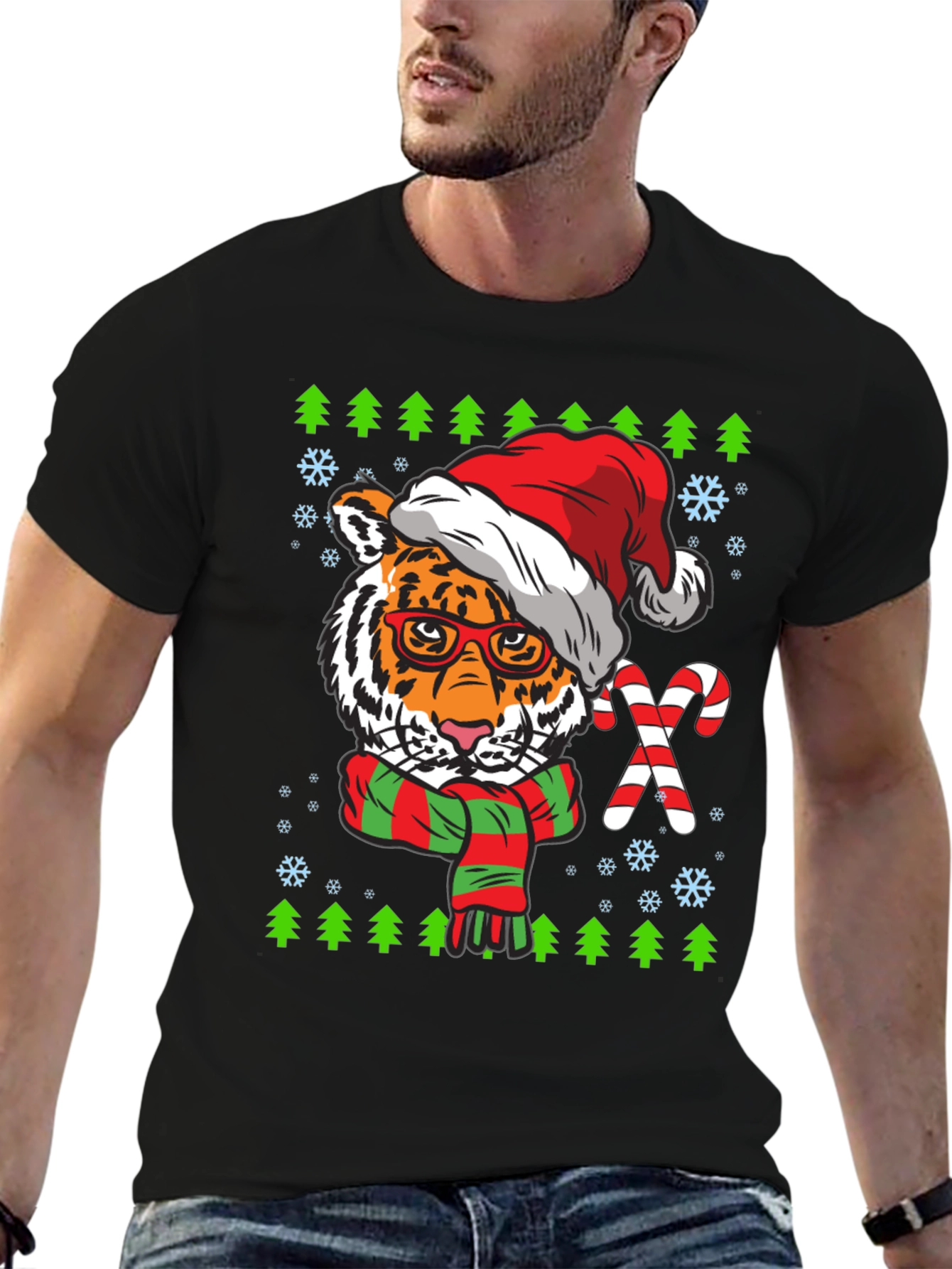 Tiger Christmas T-Shirt with Santa Hat