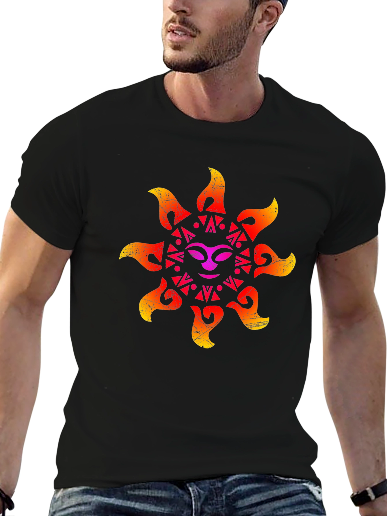 Retro Sun Graphic Black T-Shirt