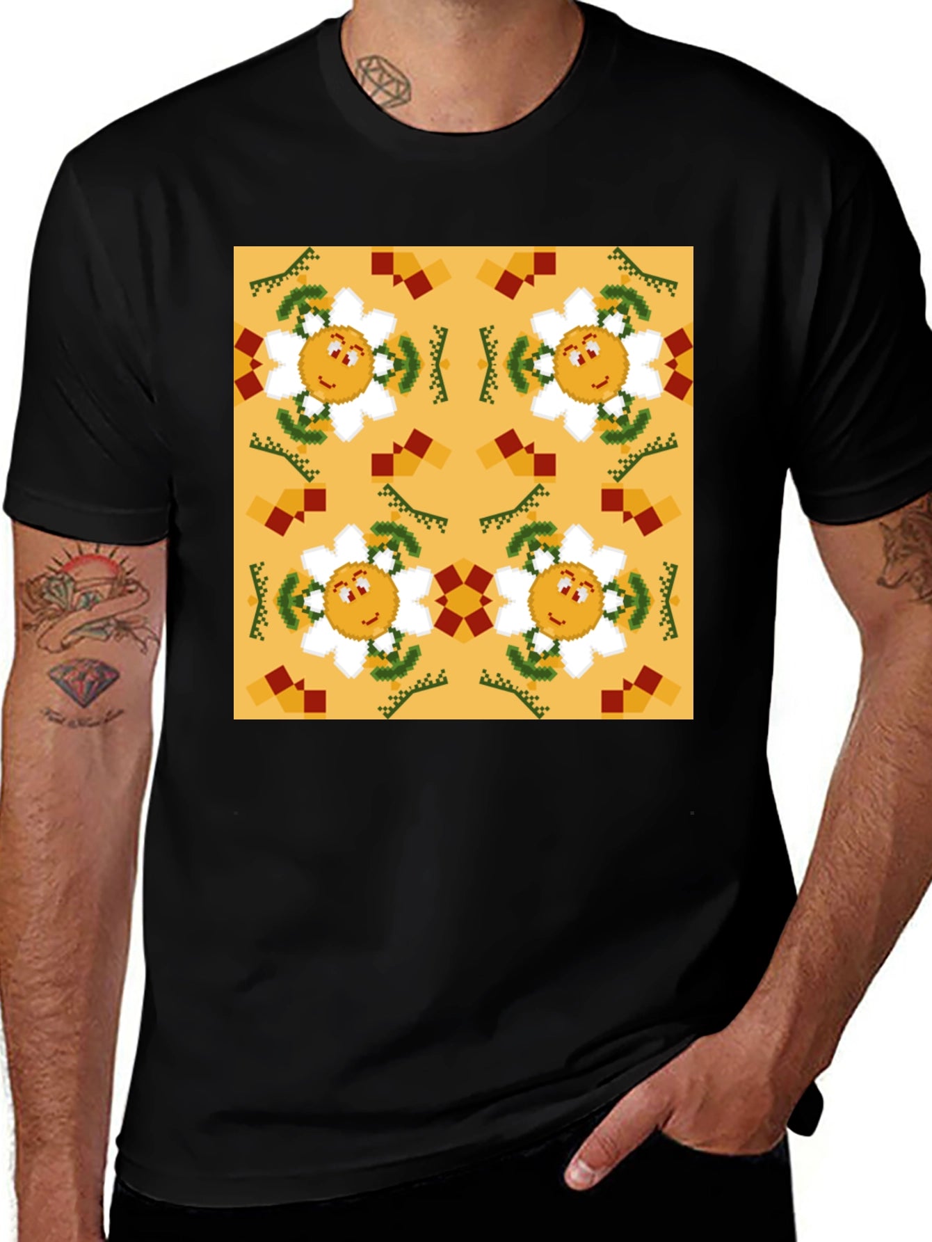Retro Flower Pattern Graphic Tee