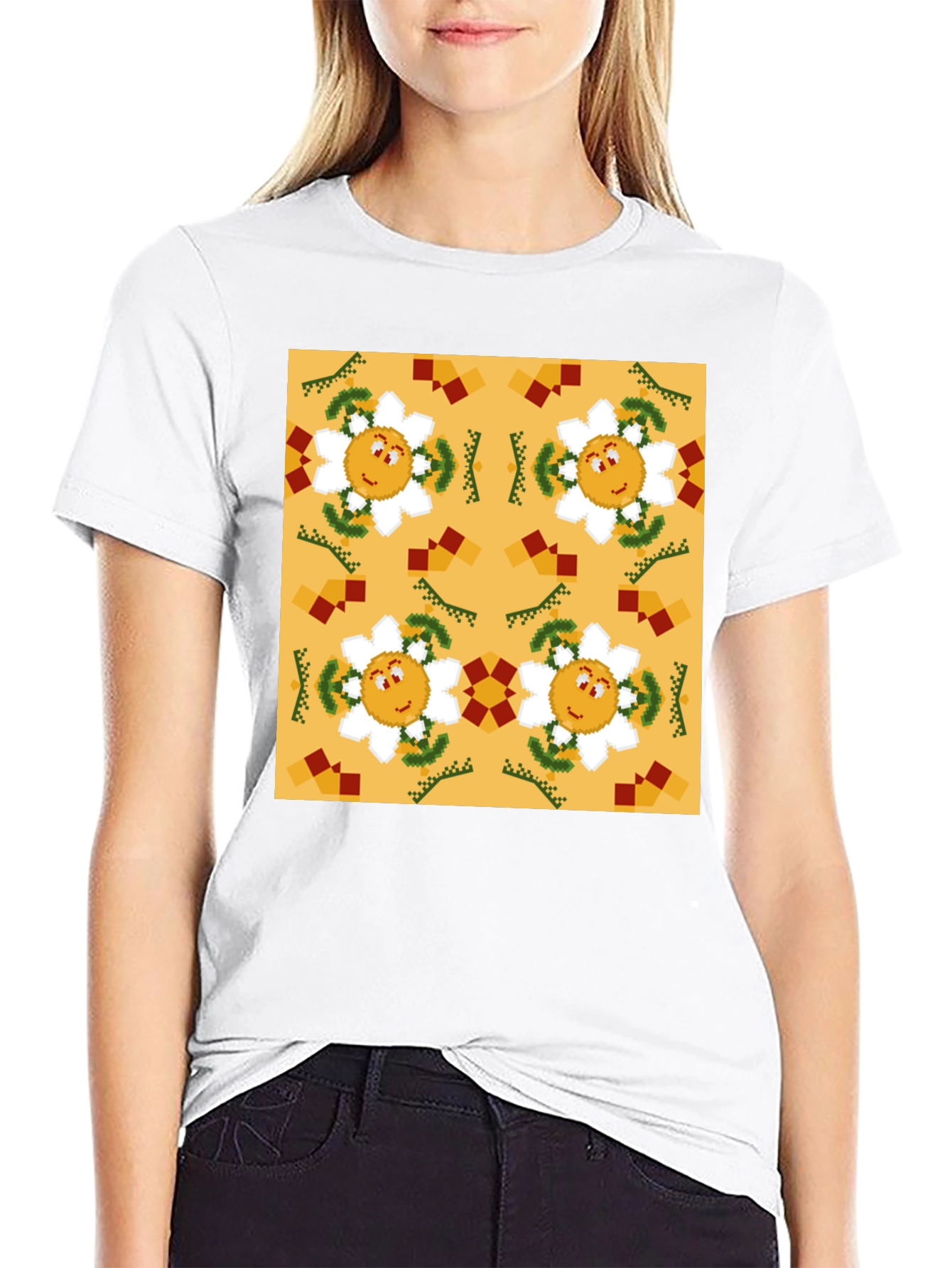 Retro Flower Pattern Graphic Tee