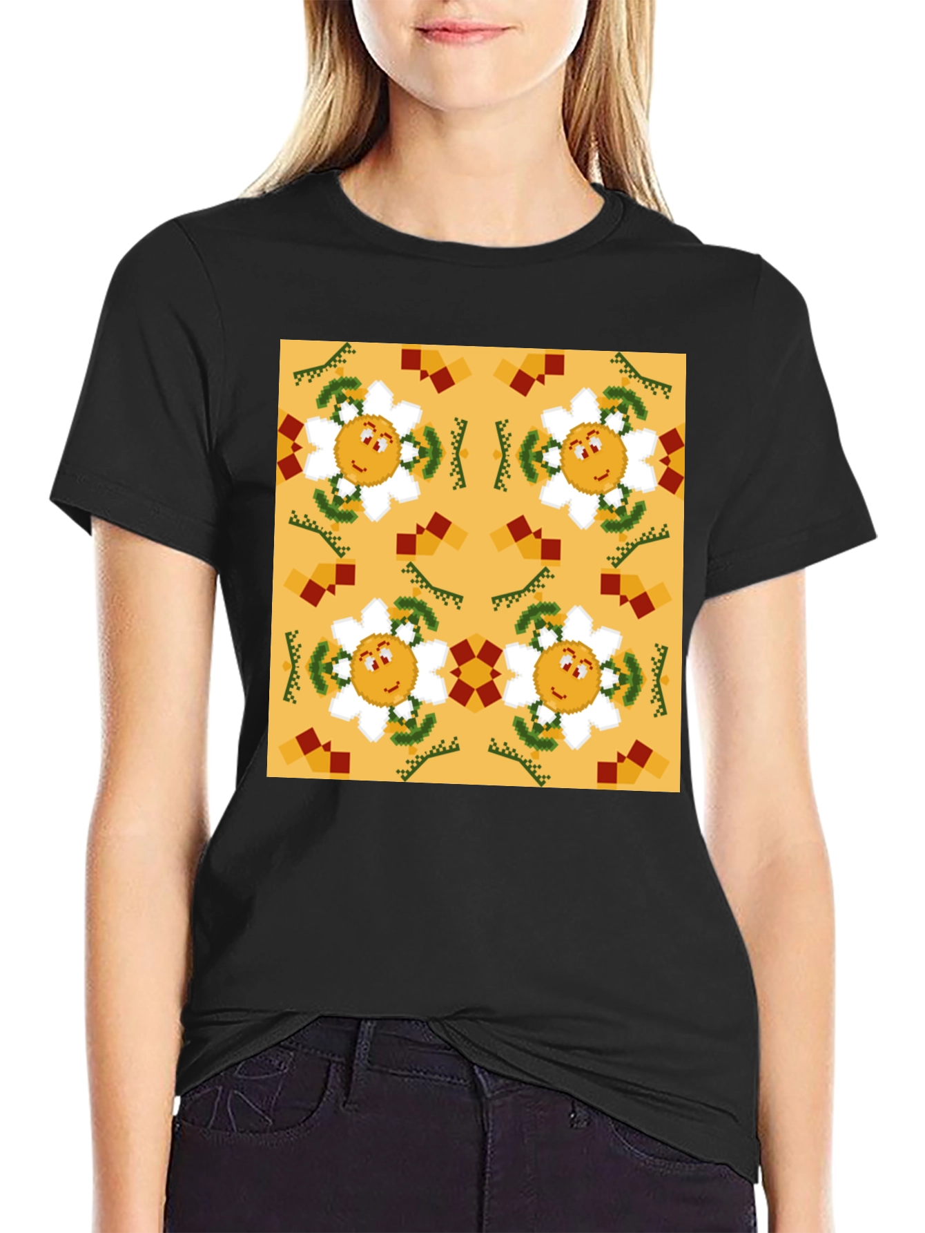 Retro Flower Pattern Graphic Tee