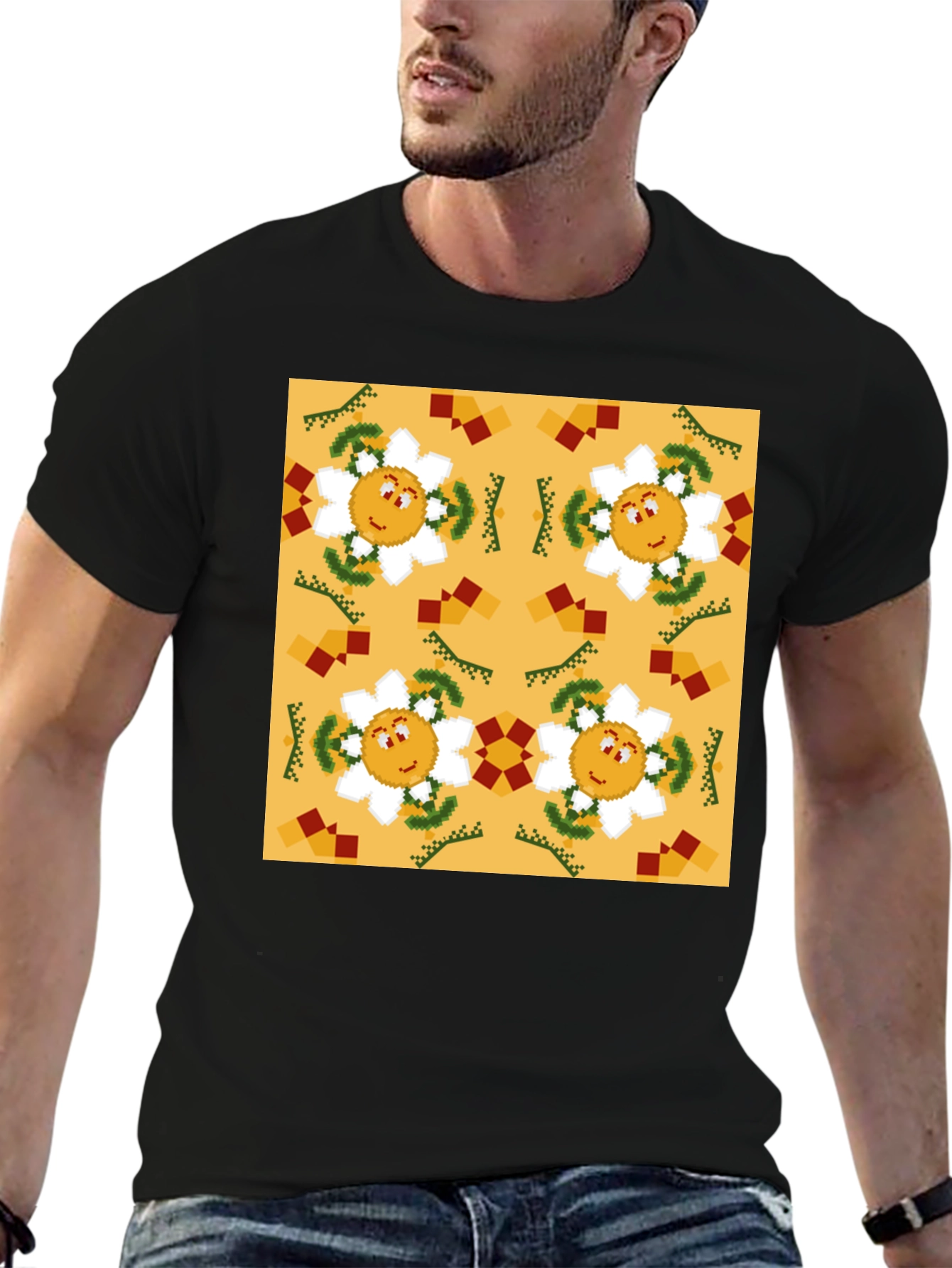 Retro Flower Pattern Graphic Tee