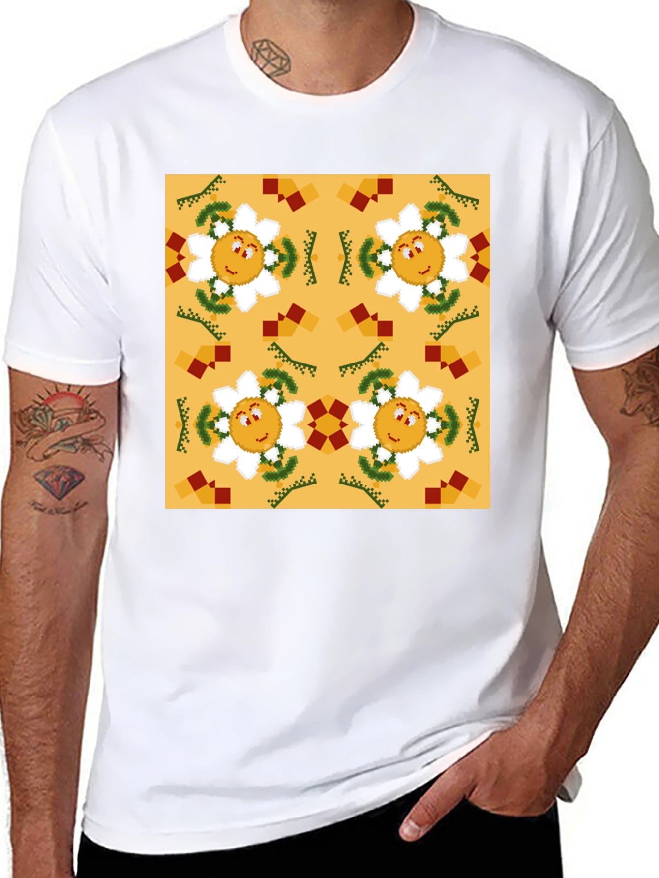 Retro Flower Pattern Graphic Tee
