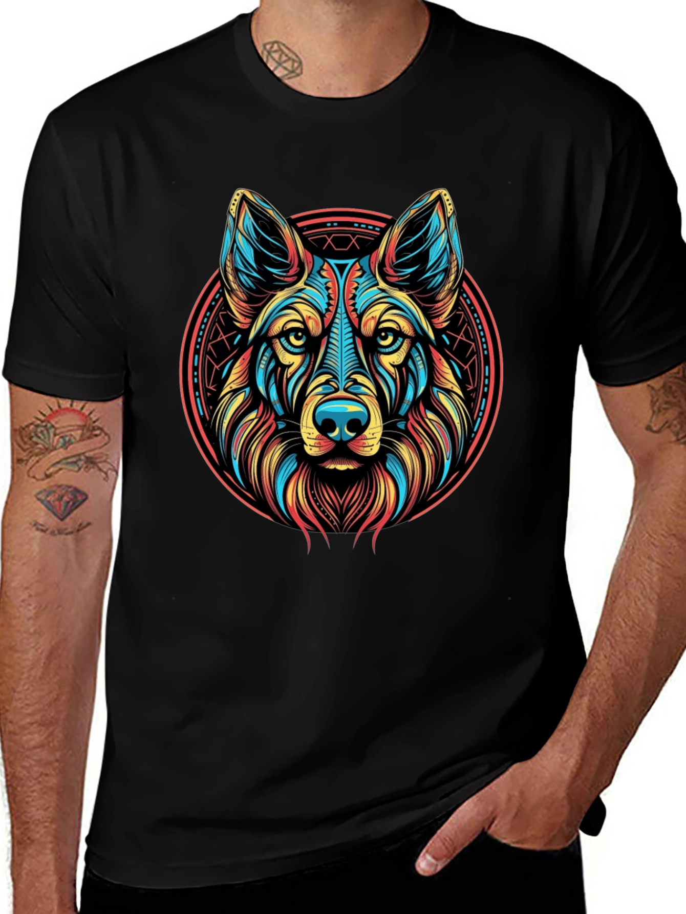 Vibrant Wolf Graphic Tee - Modern Artistic Design