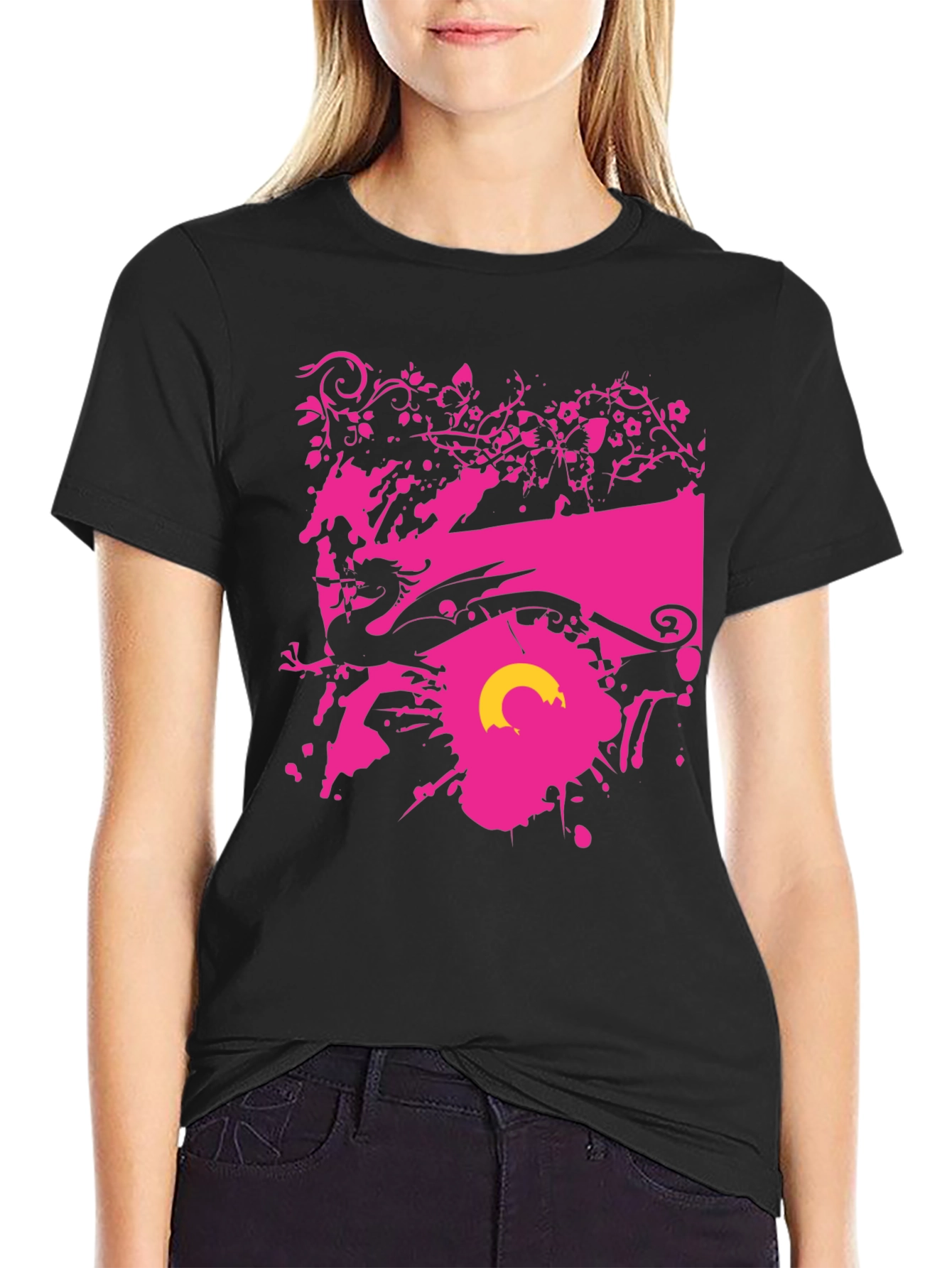 Graphic Print Black Tee