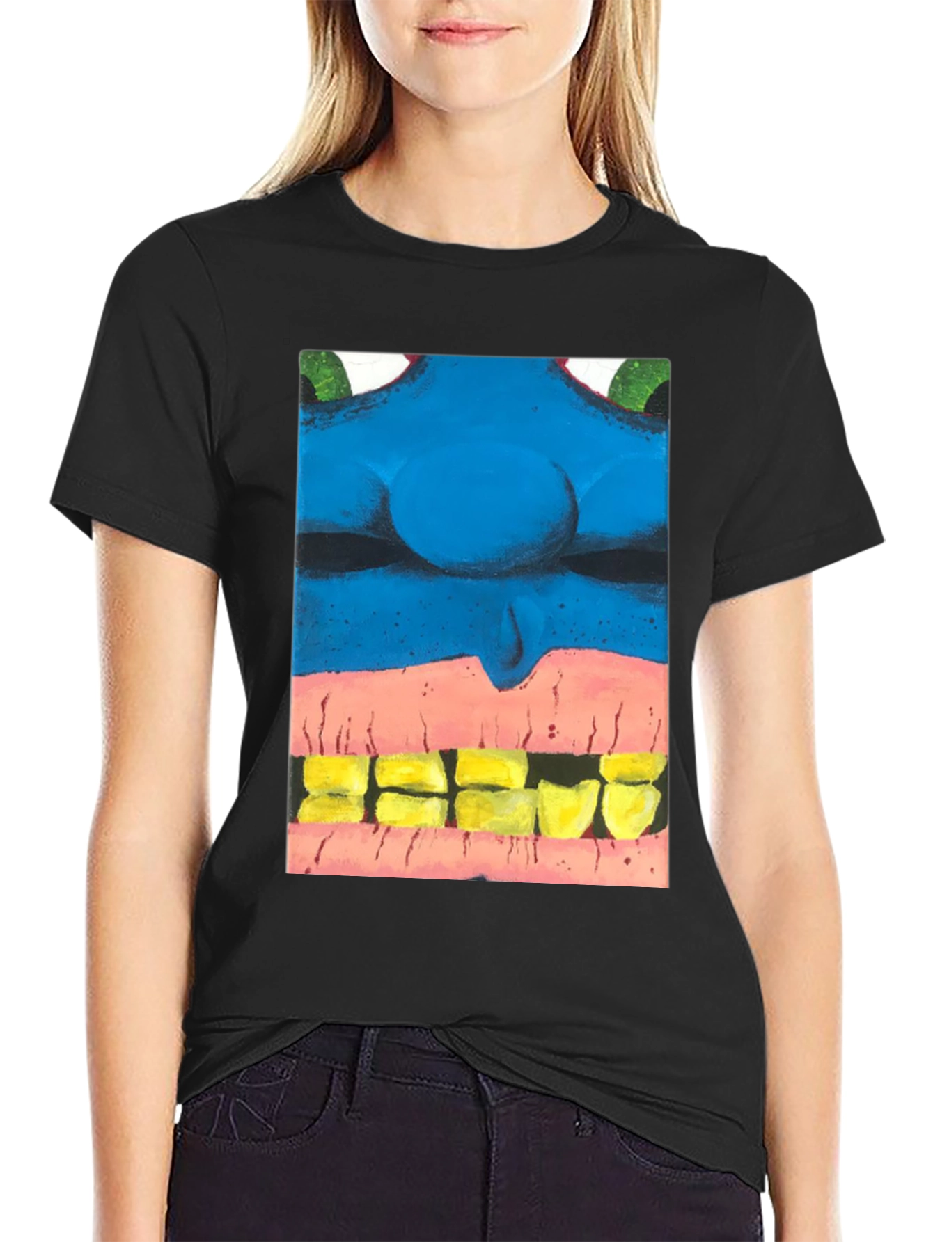 Blue Monster Face Graphic Tee - Unique Design