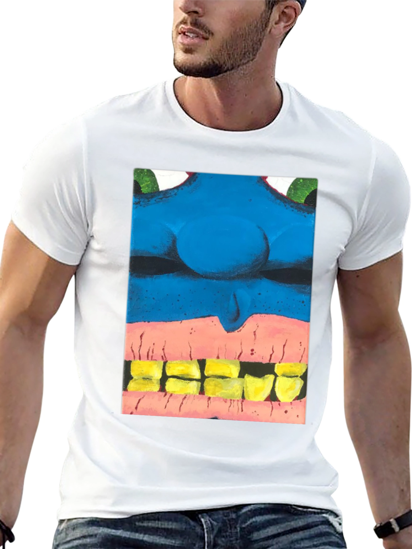 Blue Monster Face Graphic Tee - Unique Design