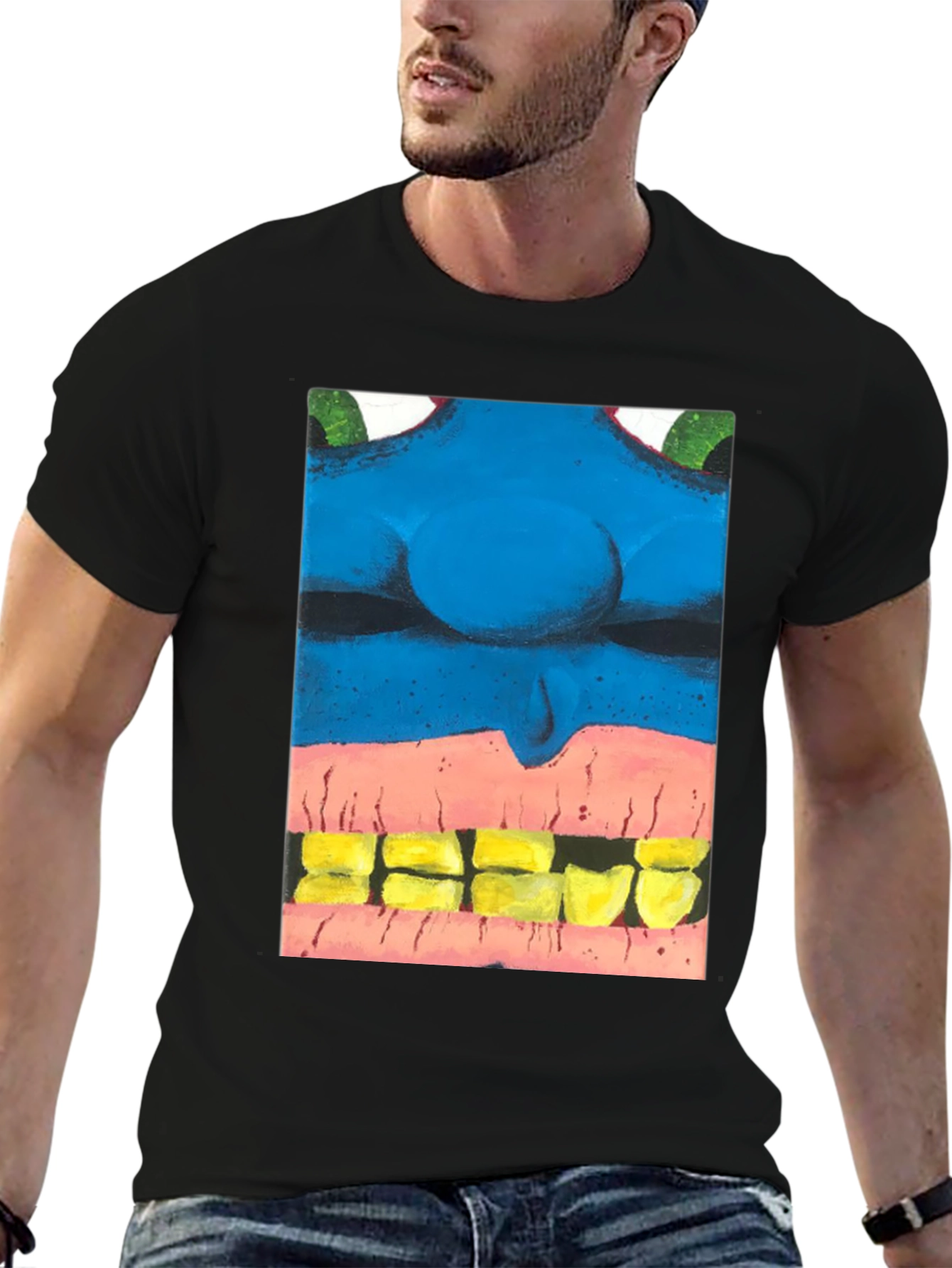 Blue Monster Face Graphic Tee - Unique Design