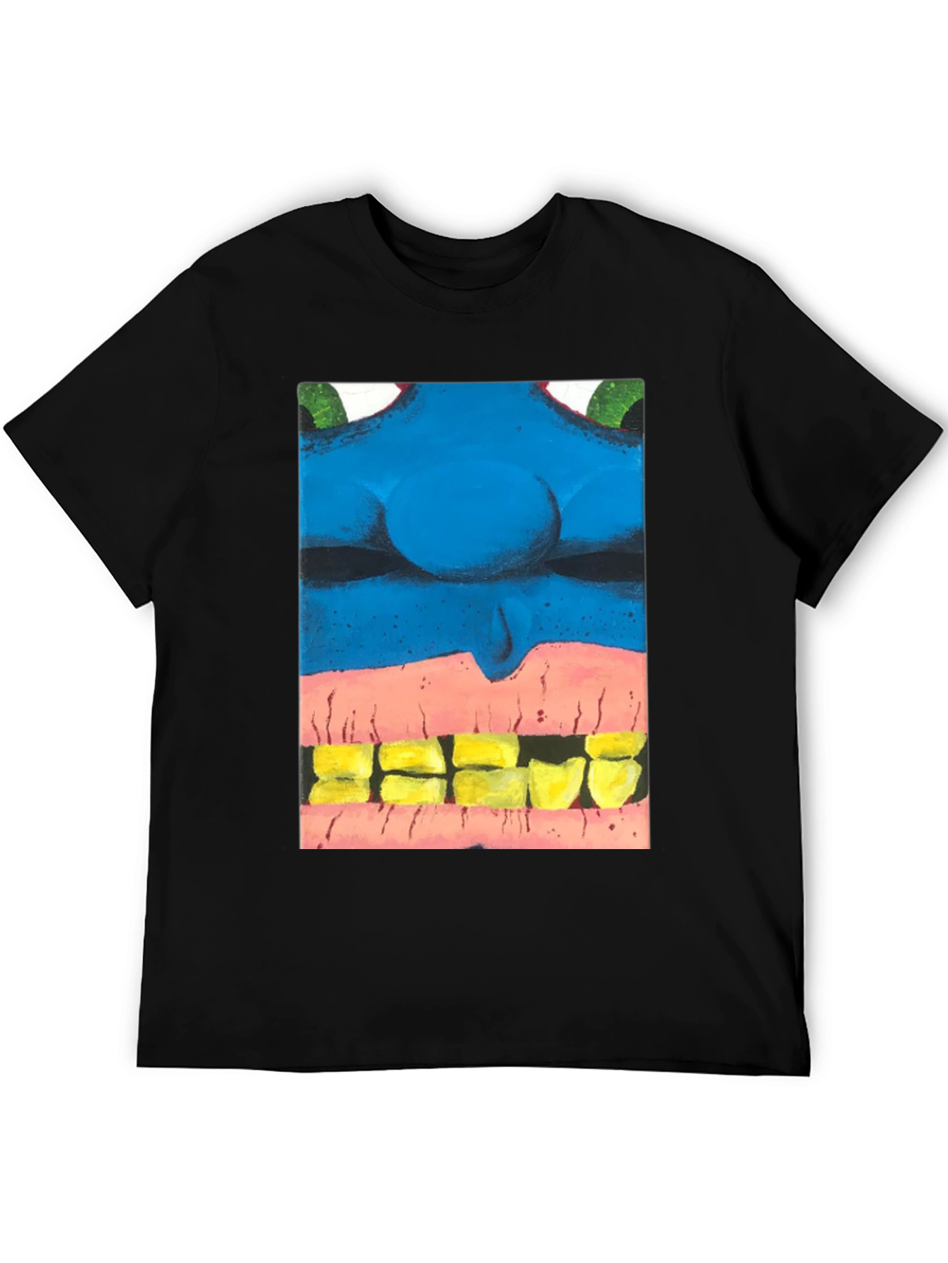 Blue Monster Face Graphic Tee - Unique Design