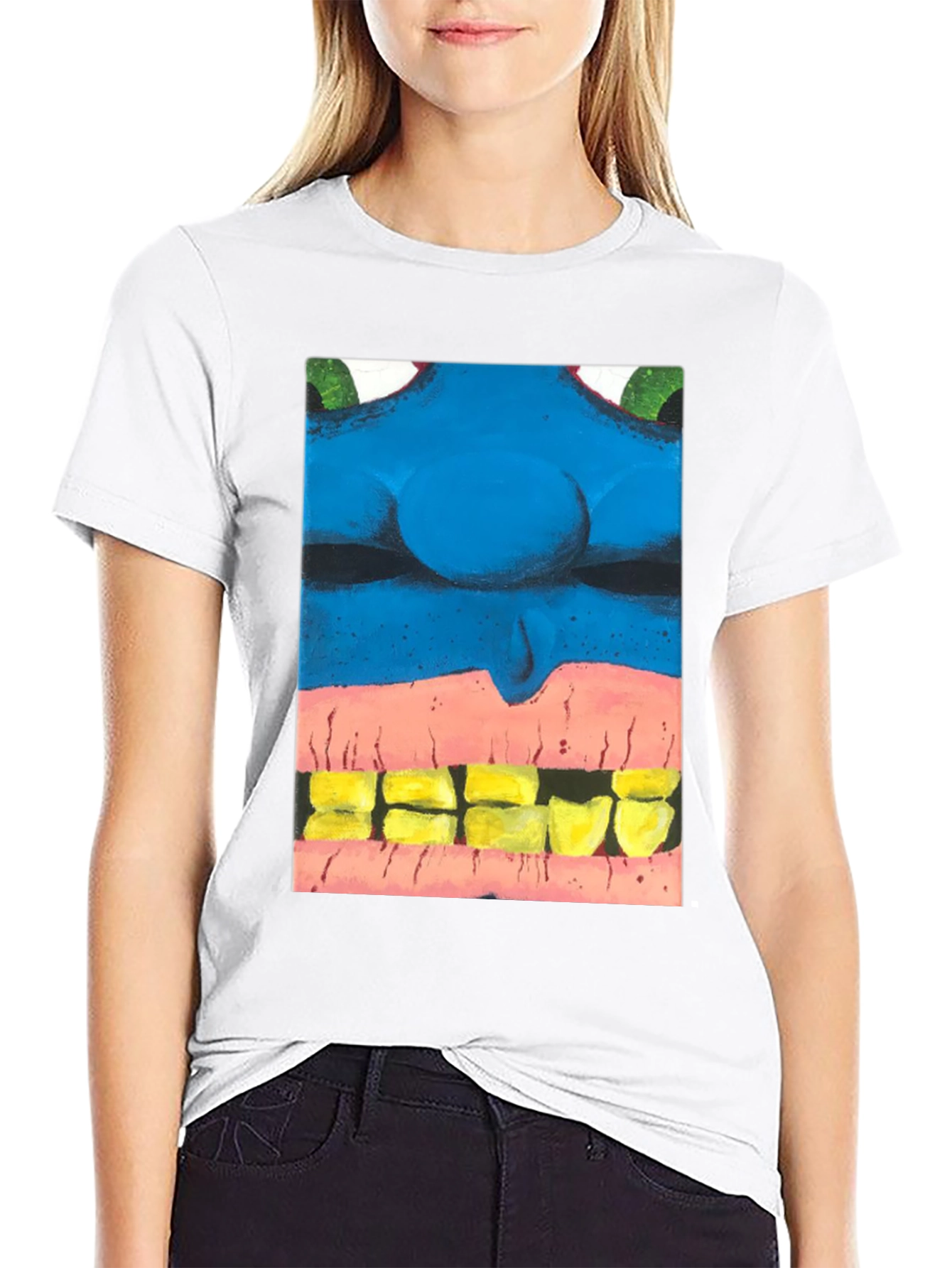 Blue Monster Face Graphic Tee - Unique Design