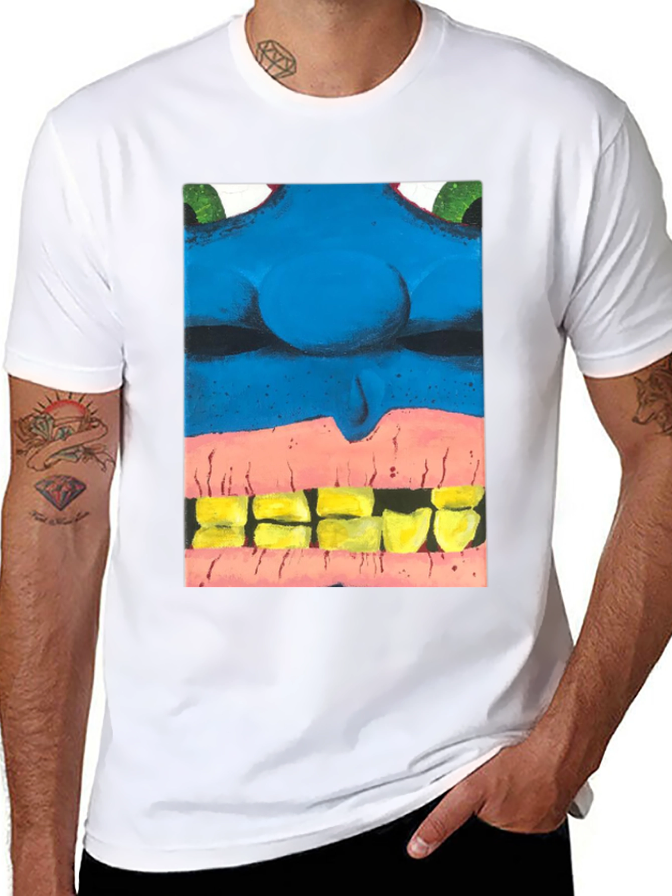 Blue Monster Face Graphic Tee - Unique Design