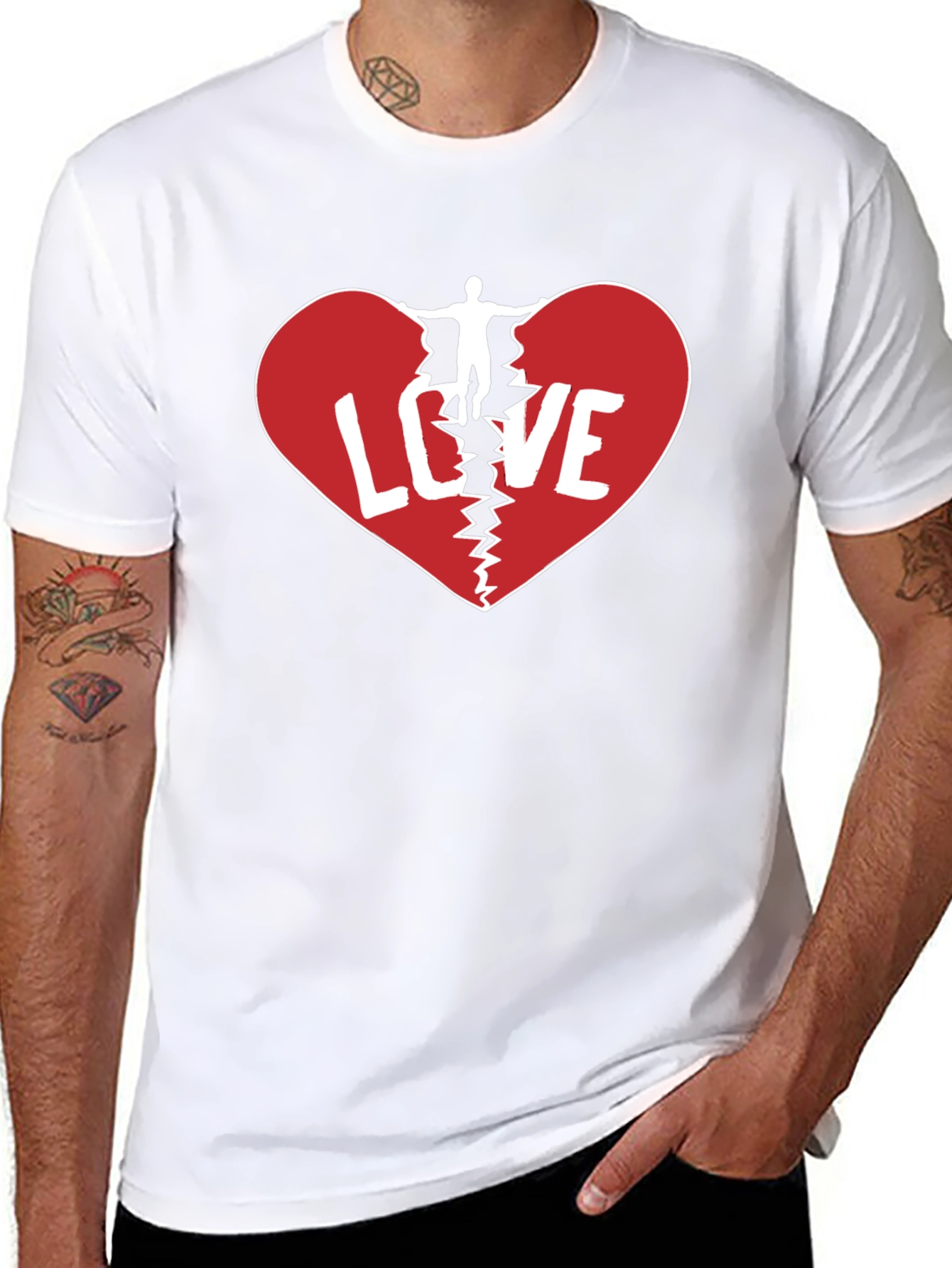 Broken Heart Love Graphic Mens Black T-Shirt
