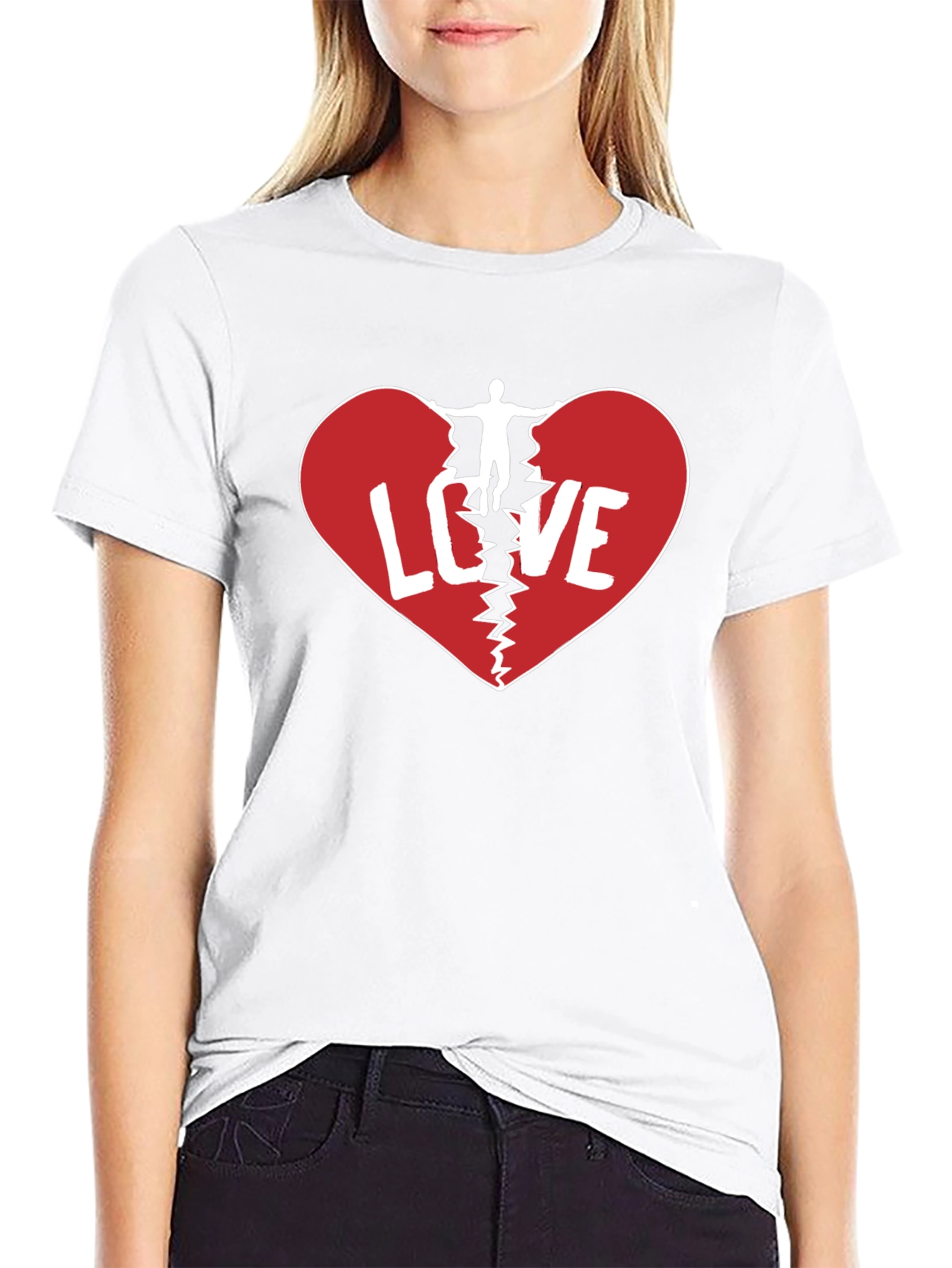 Broken Heart Love Graphic Mens Black T-Shirt