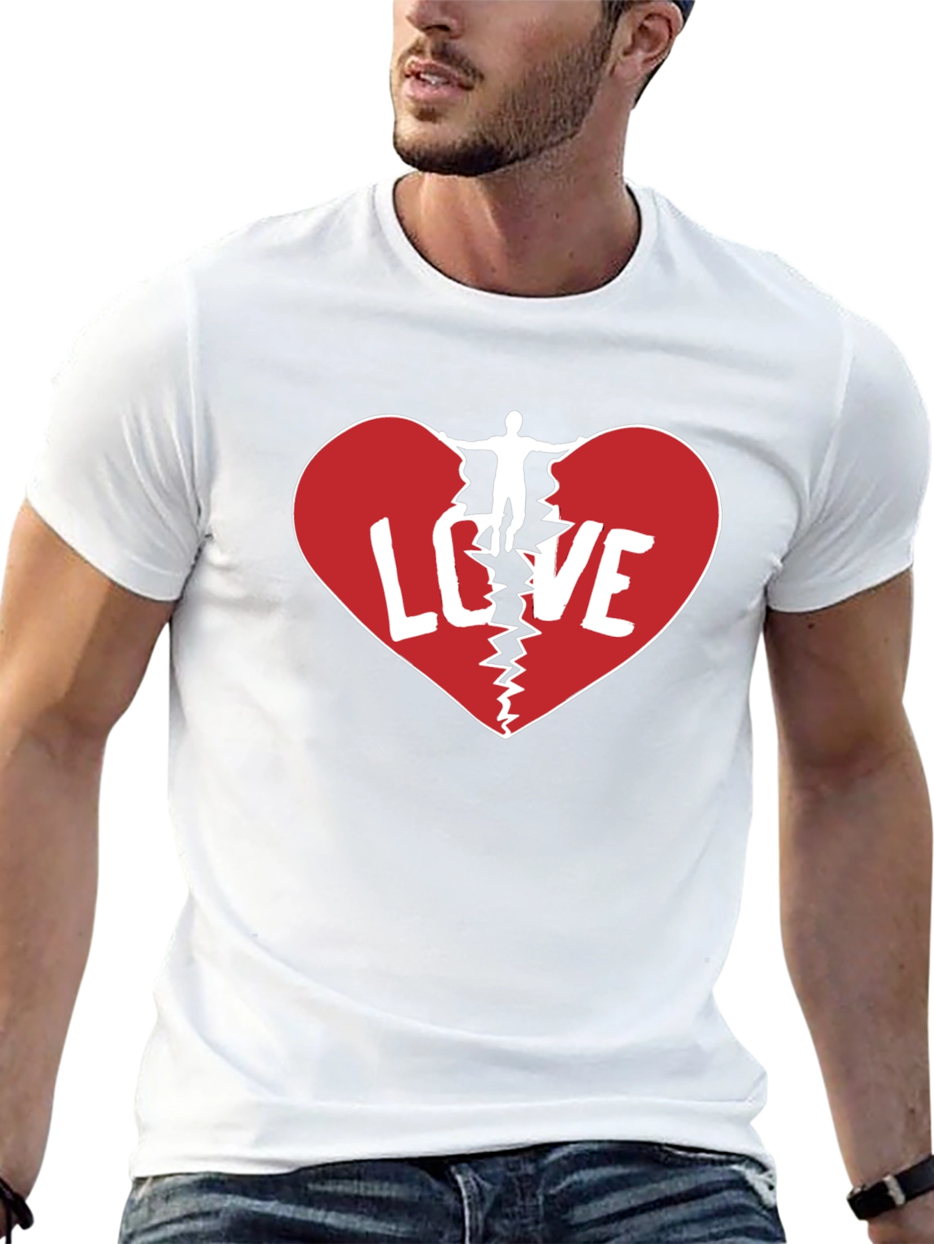 Broken Heart Love Graphic Mens Black T-Shirt
