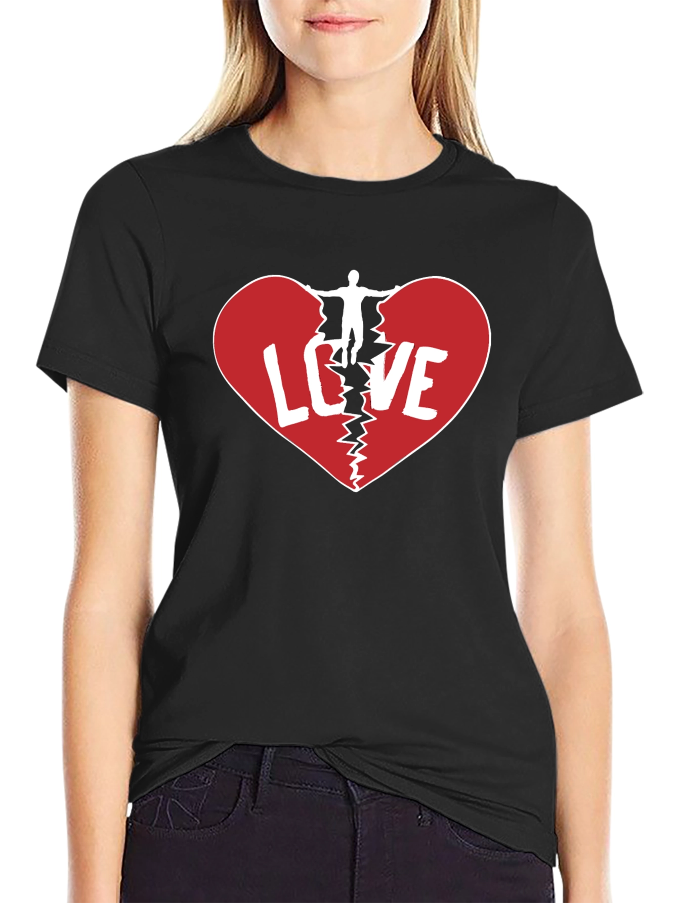 Broken Heart Love Graphic Mens Black T-Shirt
