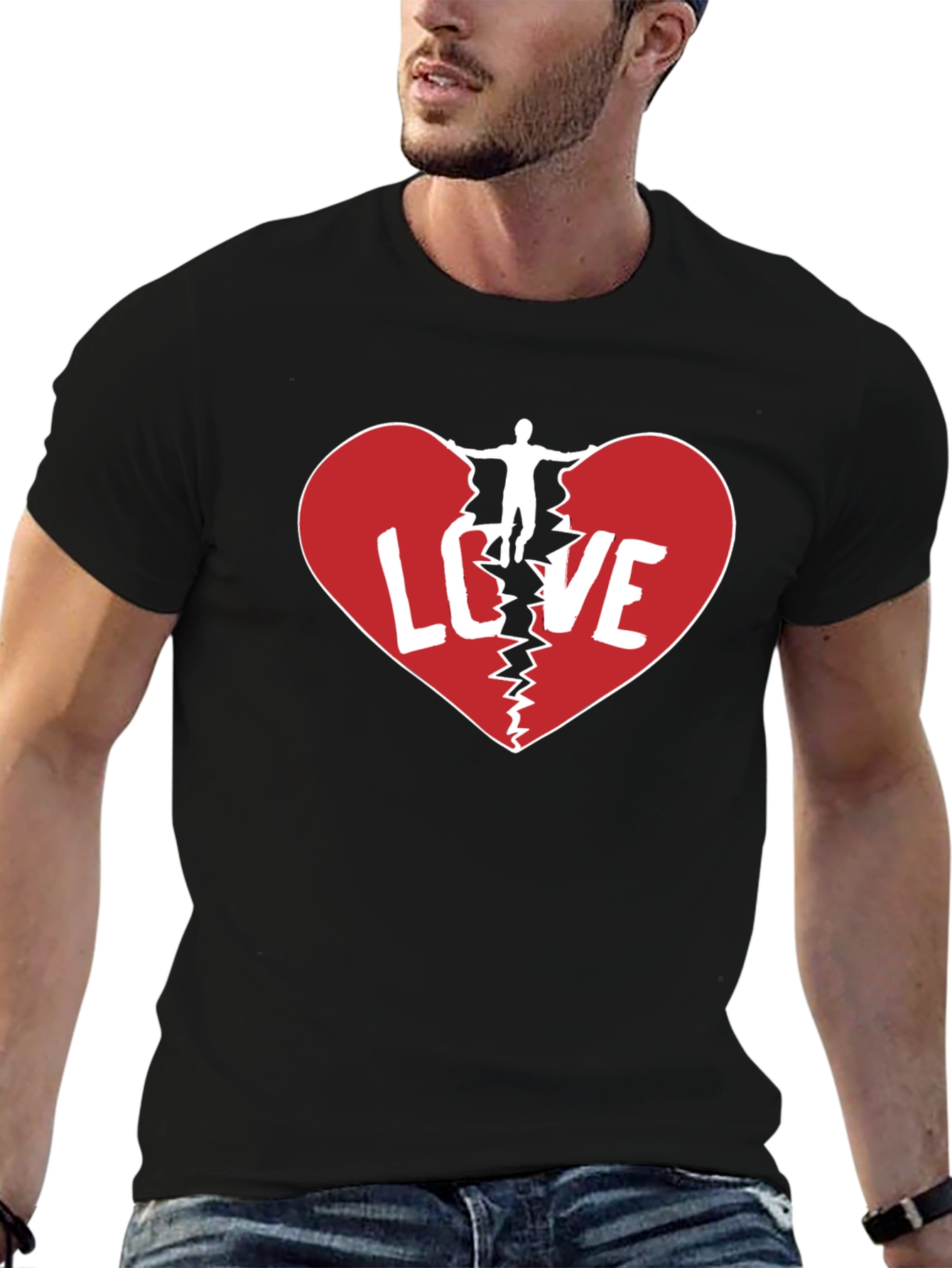 Broken Heart Love Graphic Mens Black T-Shirt