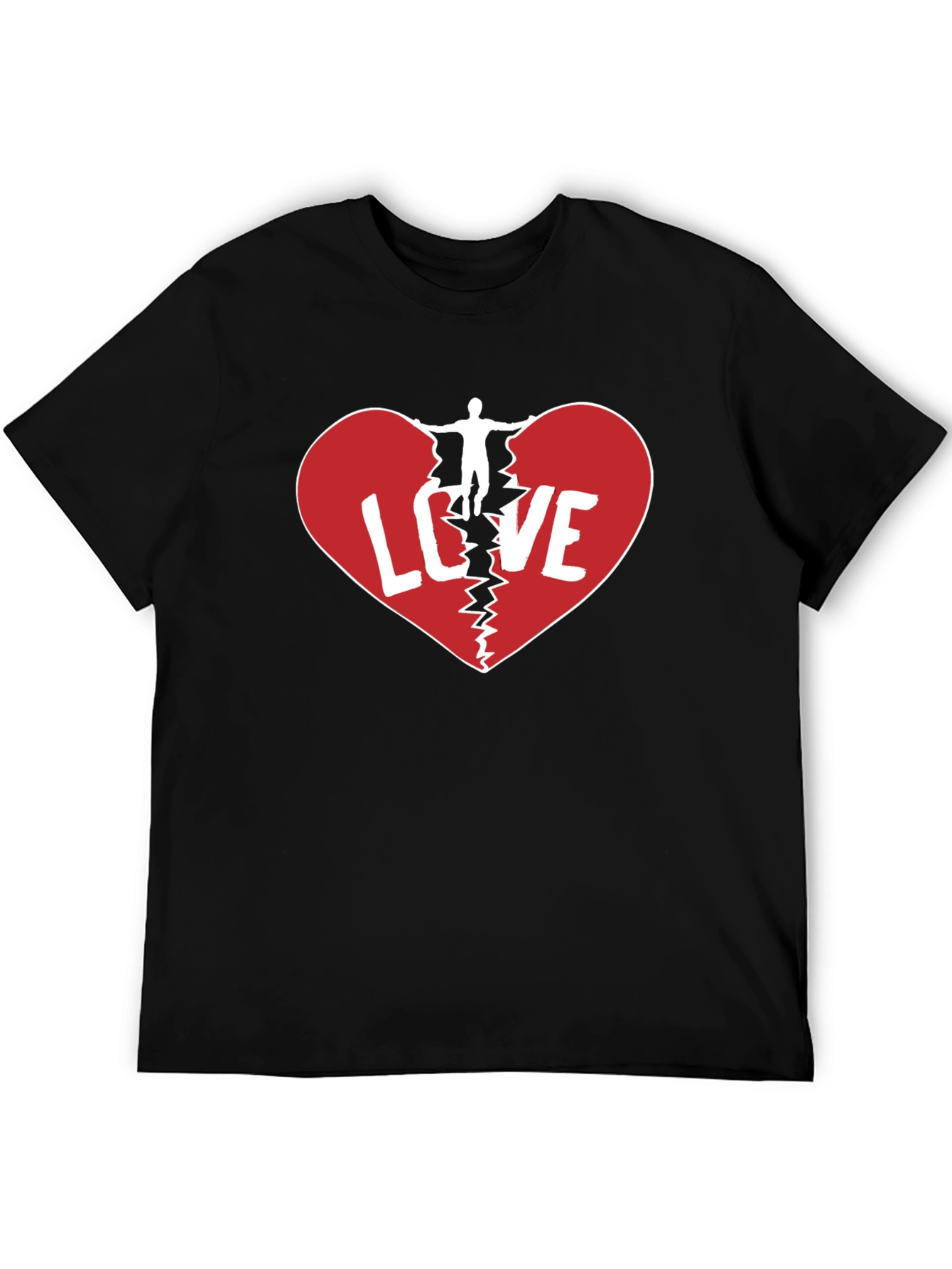 Broken Heart Love Graphic Mens Black T-Shirt