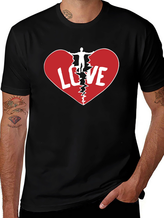 Broken Heart Love Graphic Mens Black T-Shirt