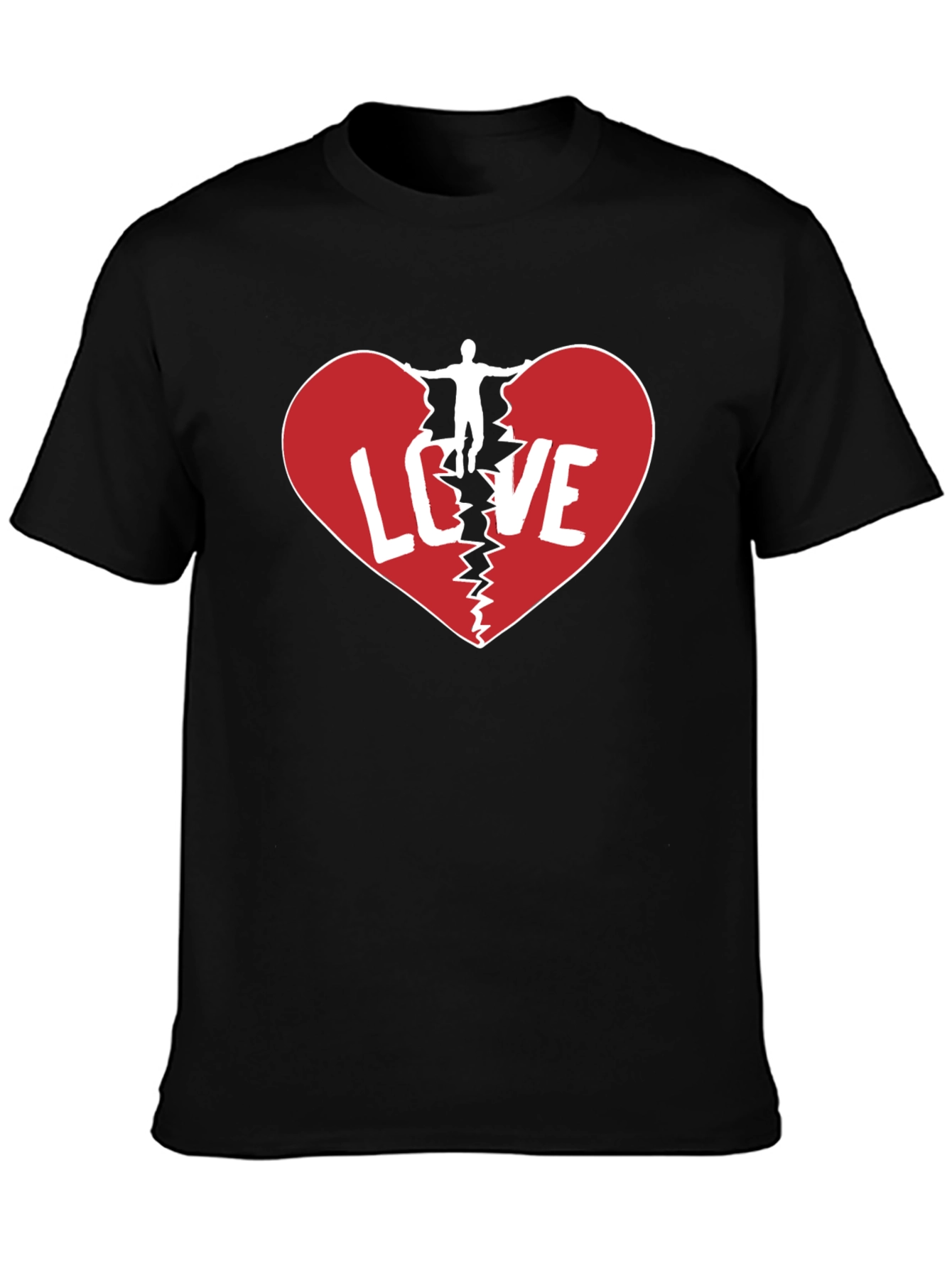 Broken Heart Love Graphic Mens Black T-Shirt