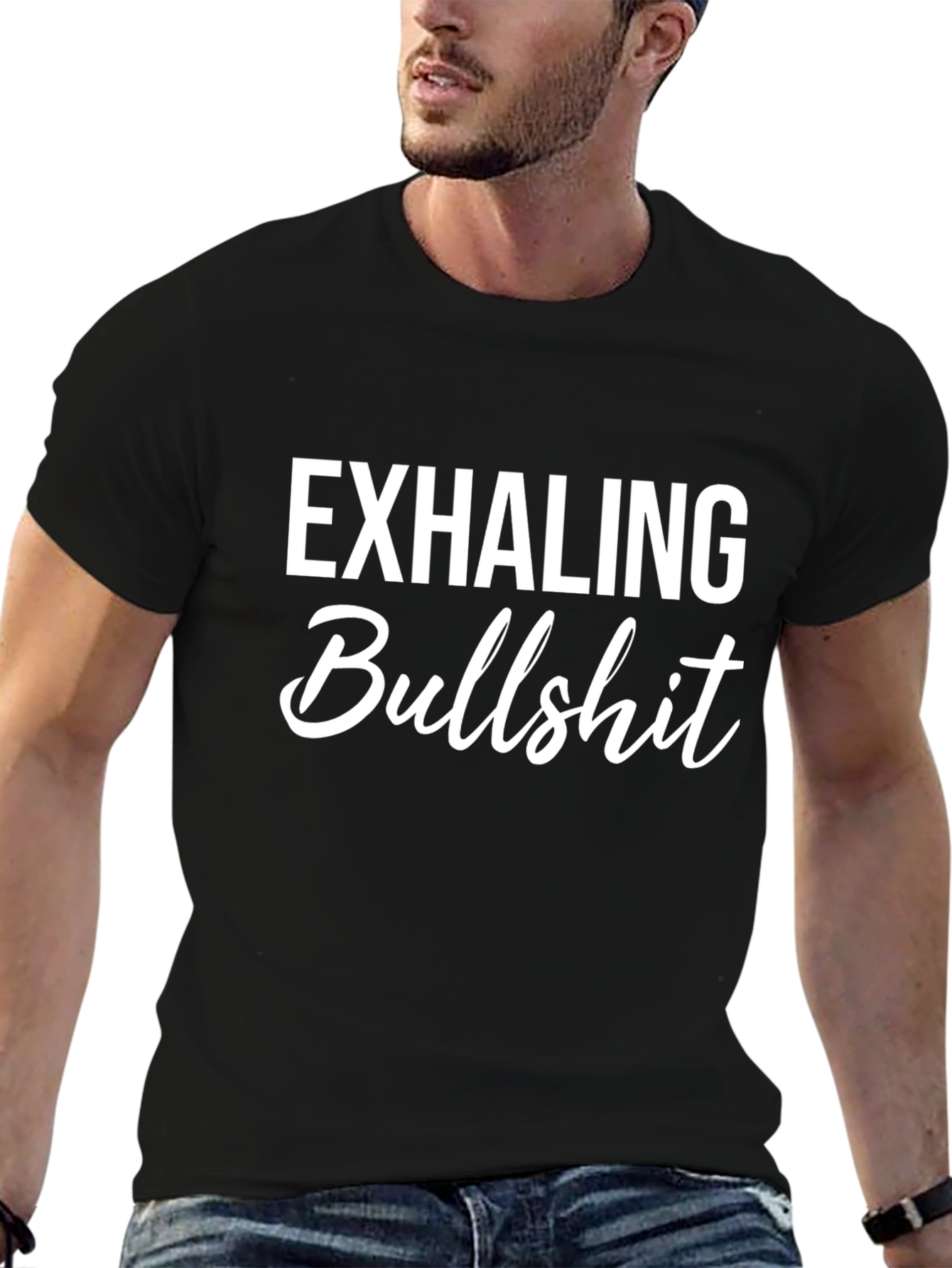 Exhaling Bullshit Graphic Tee - Black Cotton Casual