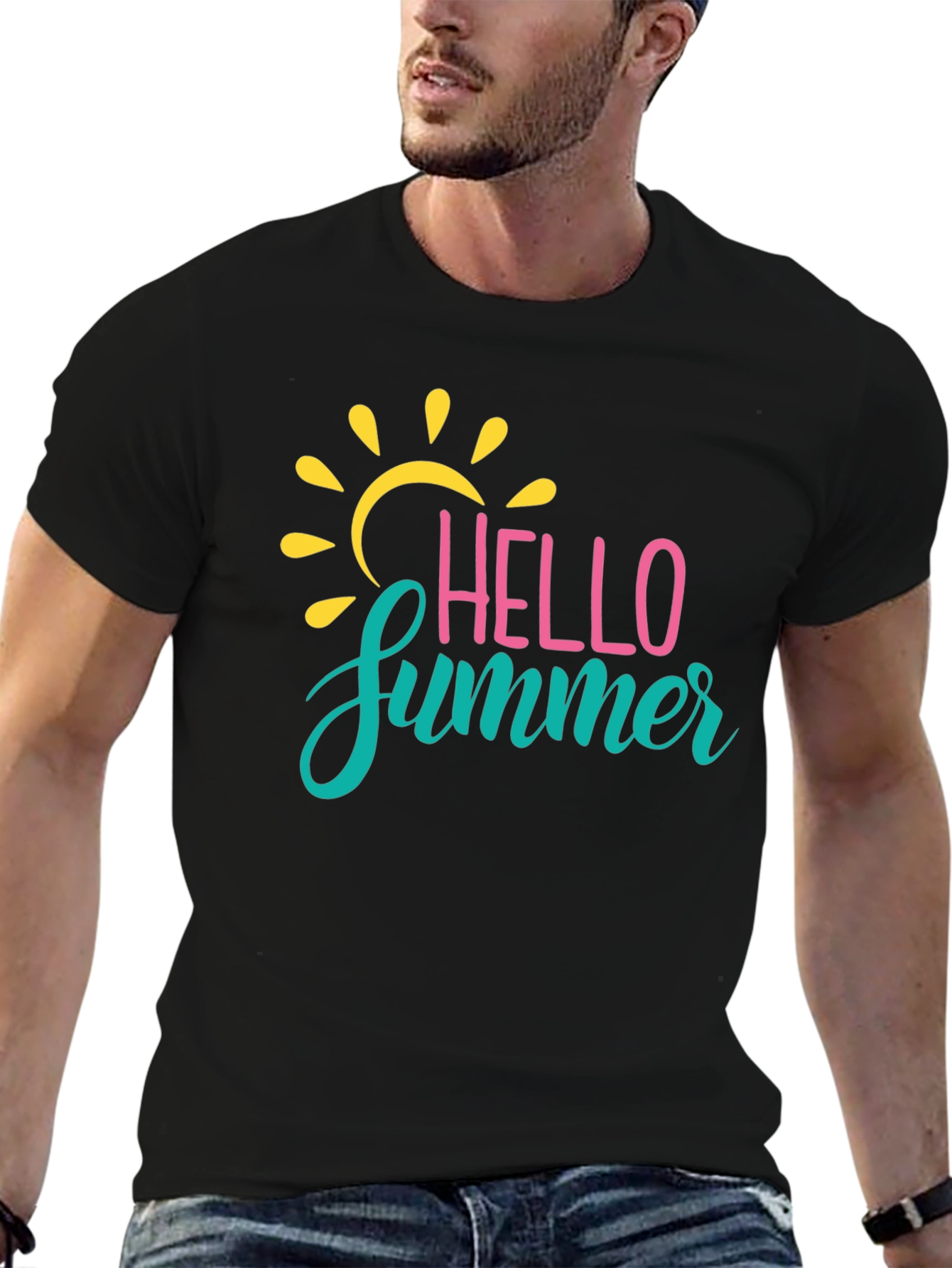 Hello Summer Graphic Tee - Black Crew Neck