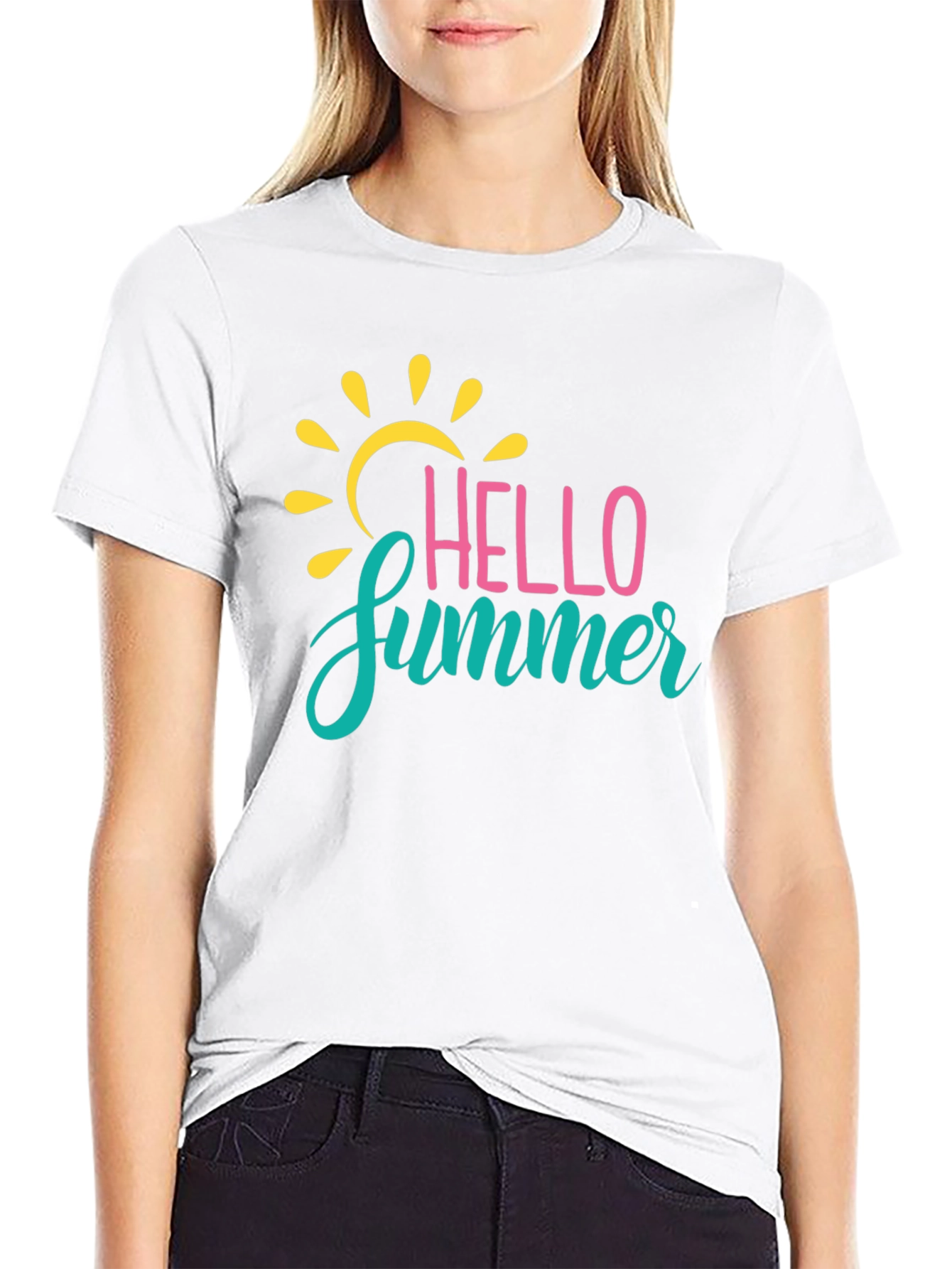 Hello Summer Graphic Tee - Black Crew Neck