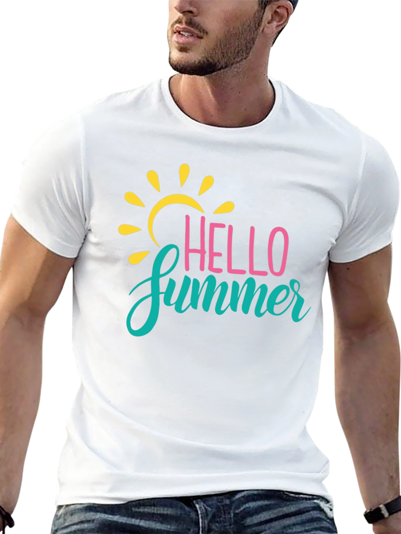 Hello Summer Graphic Tee - Black Crew Neck