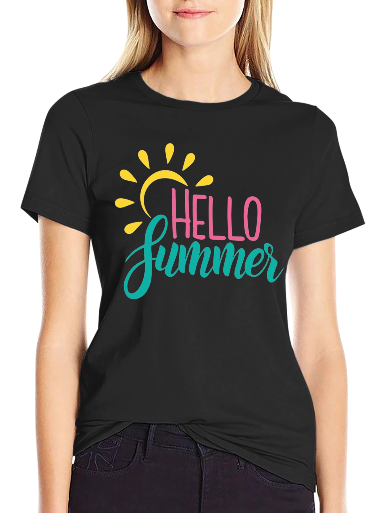 Hello Summer Graphic Tee - Black Crew Neck