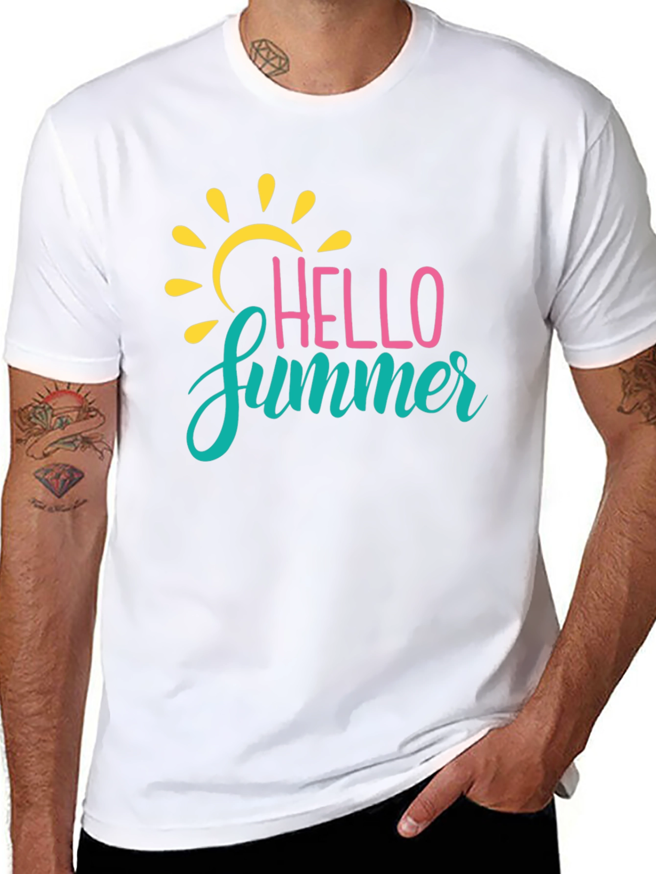 Hello Summer Graphic Tee - Black Crew Neck