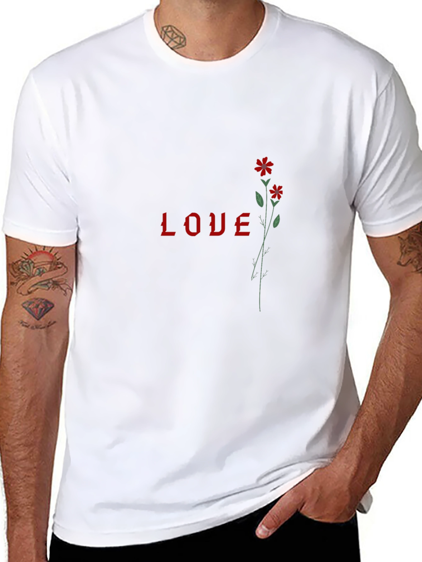 Love Flower Graphic T-Shirt - Stylish Black Tee