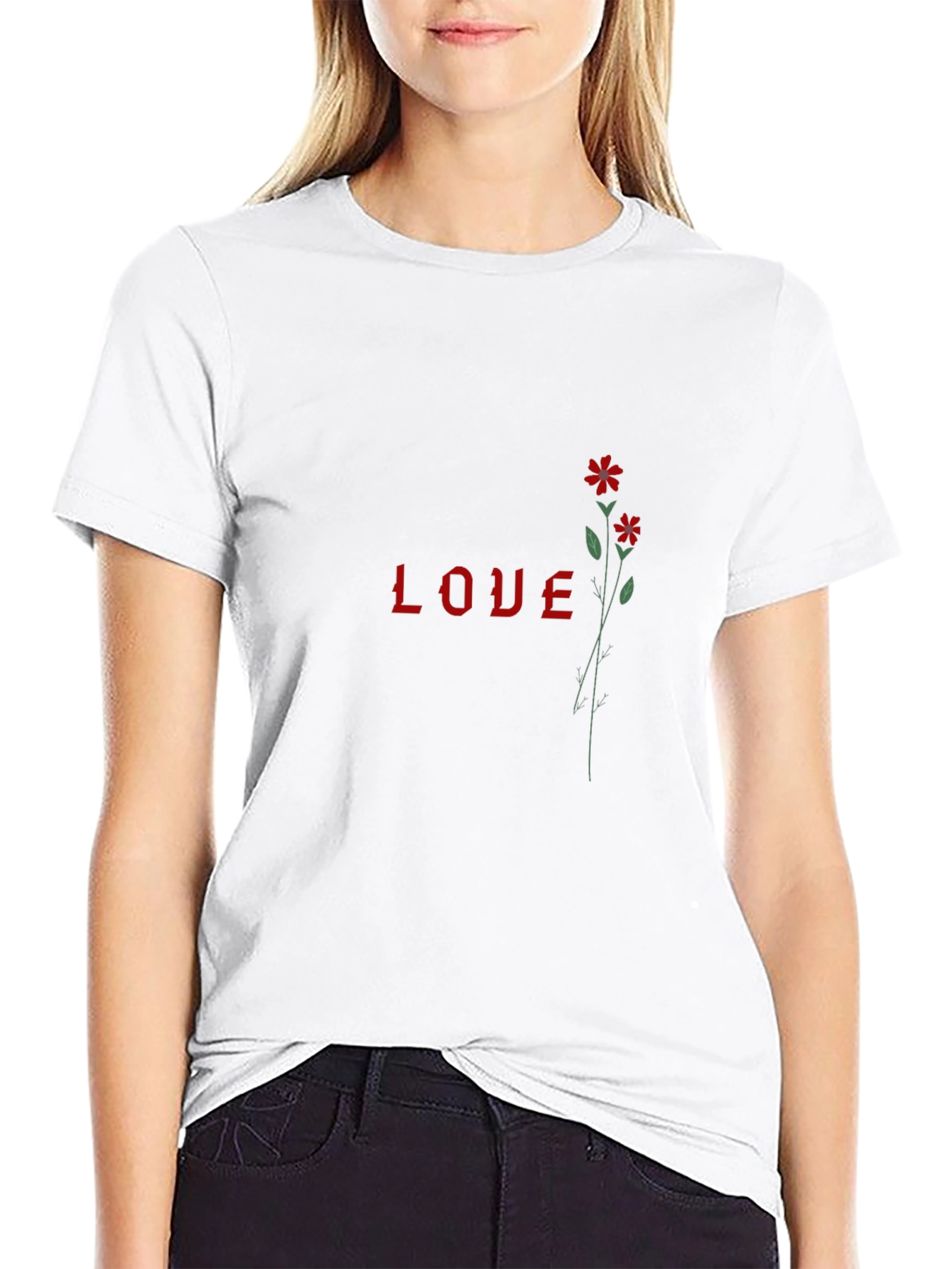 Love Flower Graphic T-Shirt - Stylish Black Tee