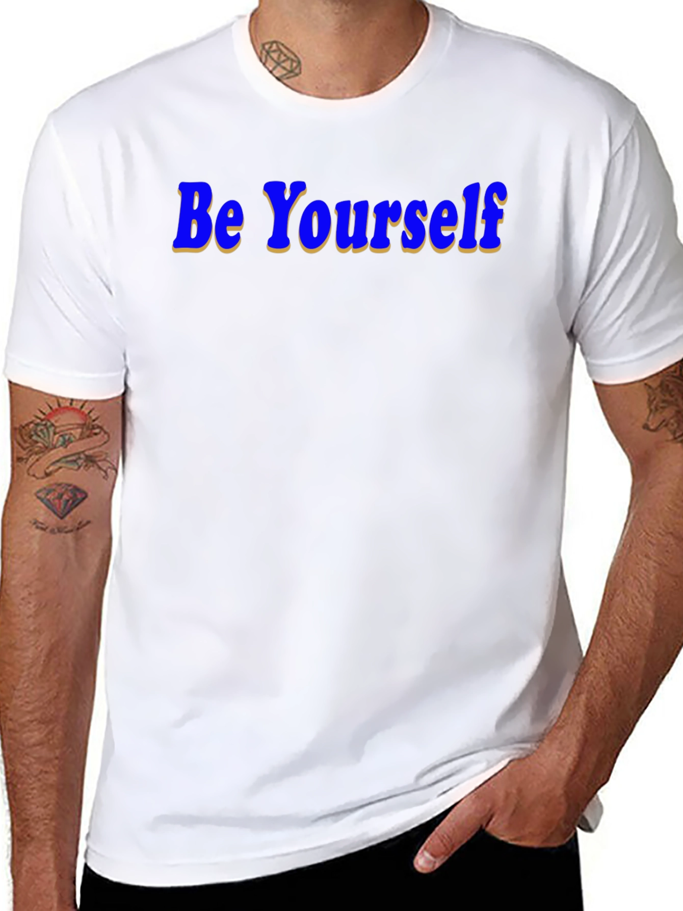 Be Yourself T-Shirt - Blue Graphic Design on Black