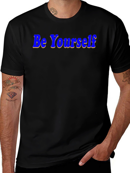 Be Yourself T-Shirt - Blue Graphic Design on Black