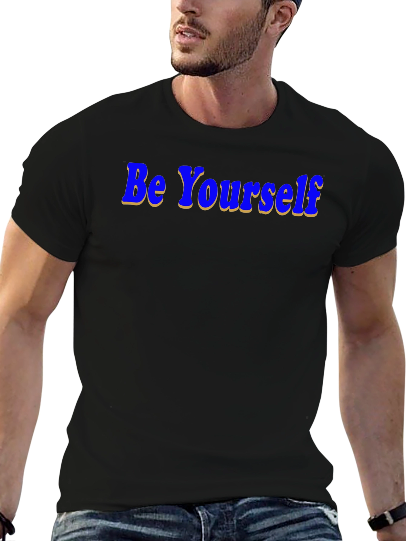 Be Yourself T-Shirt - Blue Graphic Design on Black