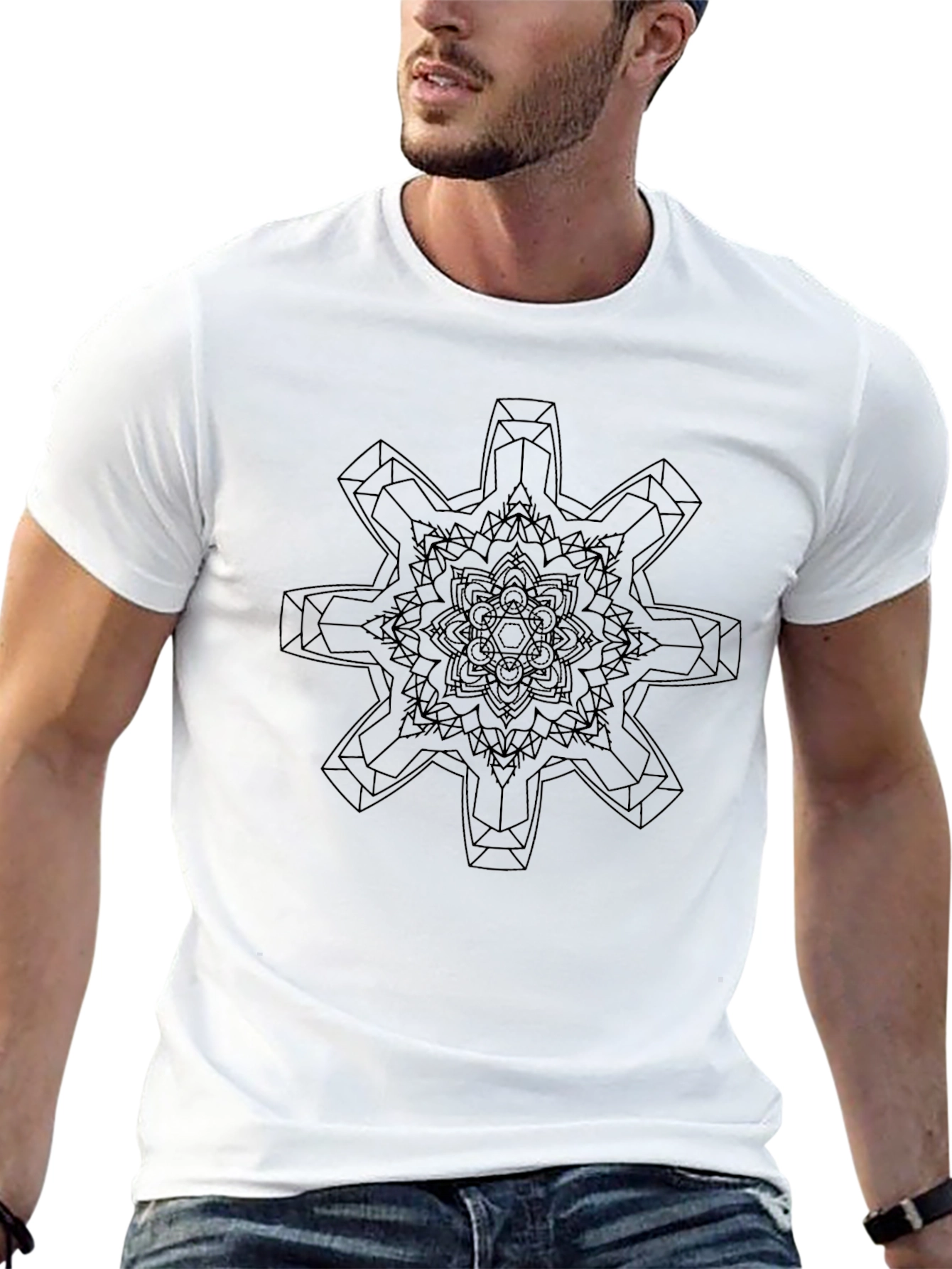 Geometric Mandala Graphic Print Black T-Shirt