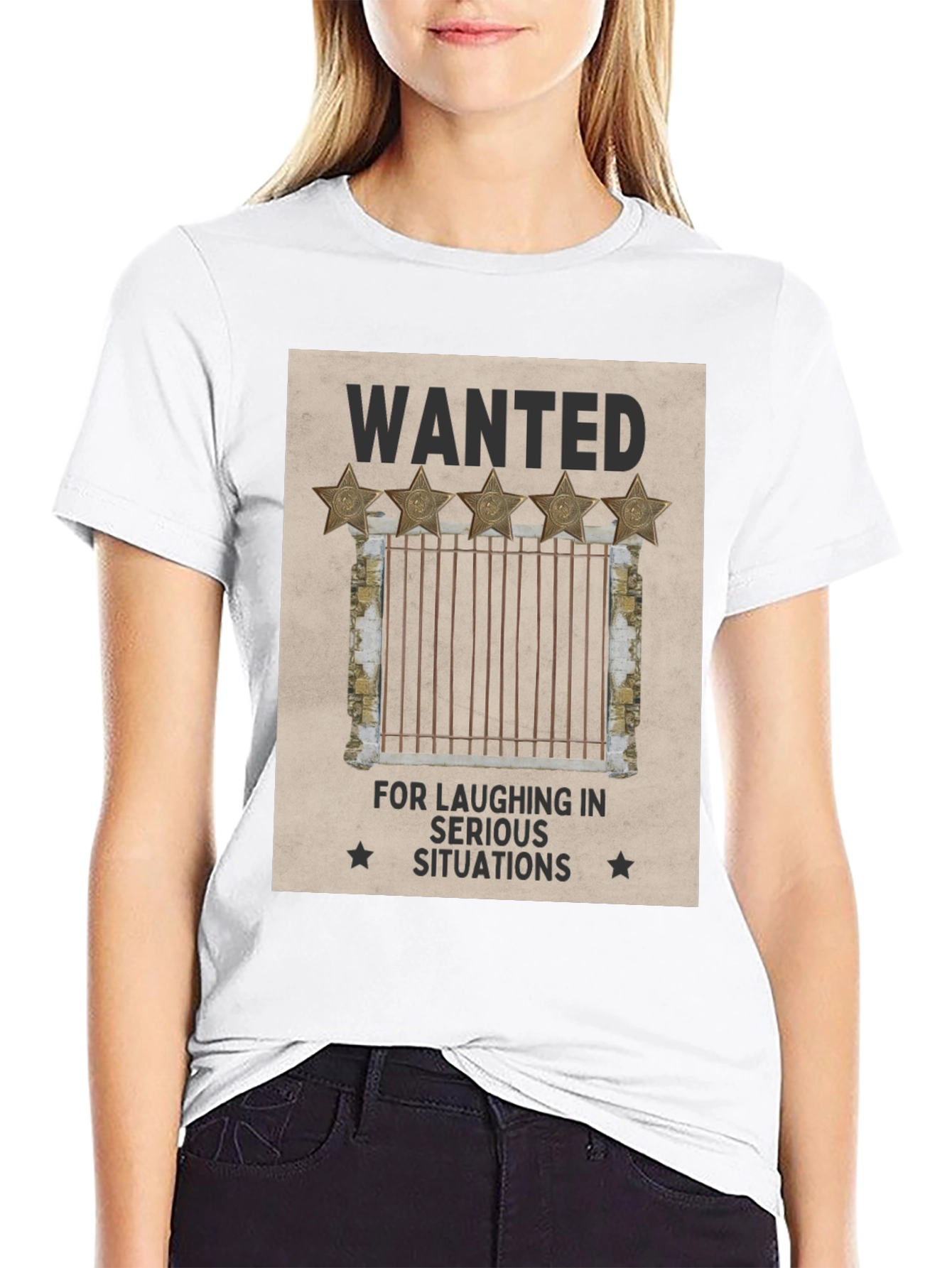 Wanted: Laughing in Serious Situations Graphic T-Shirt
