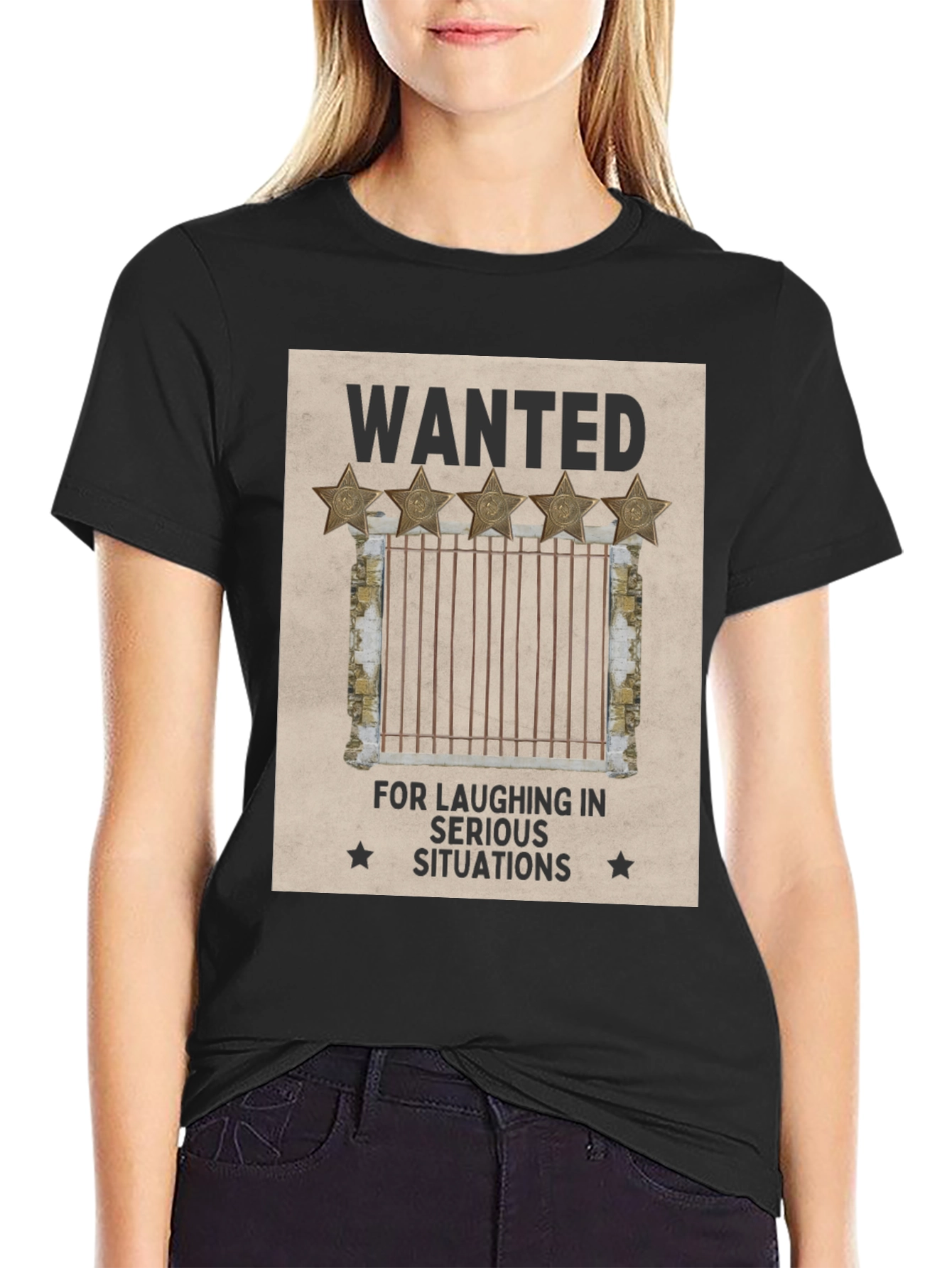 Wanted: Laughing in Serious Situations Graphic T-Shirt