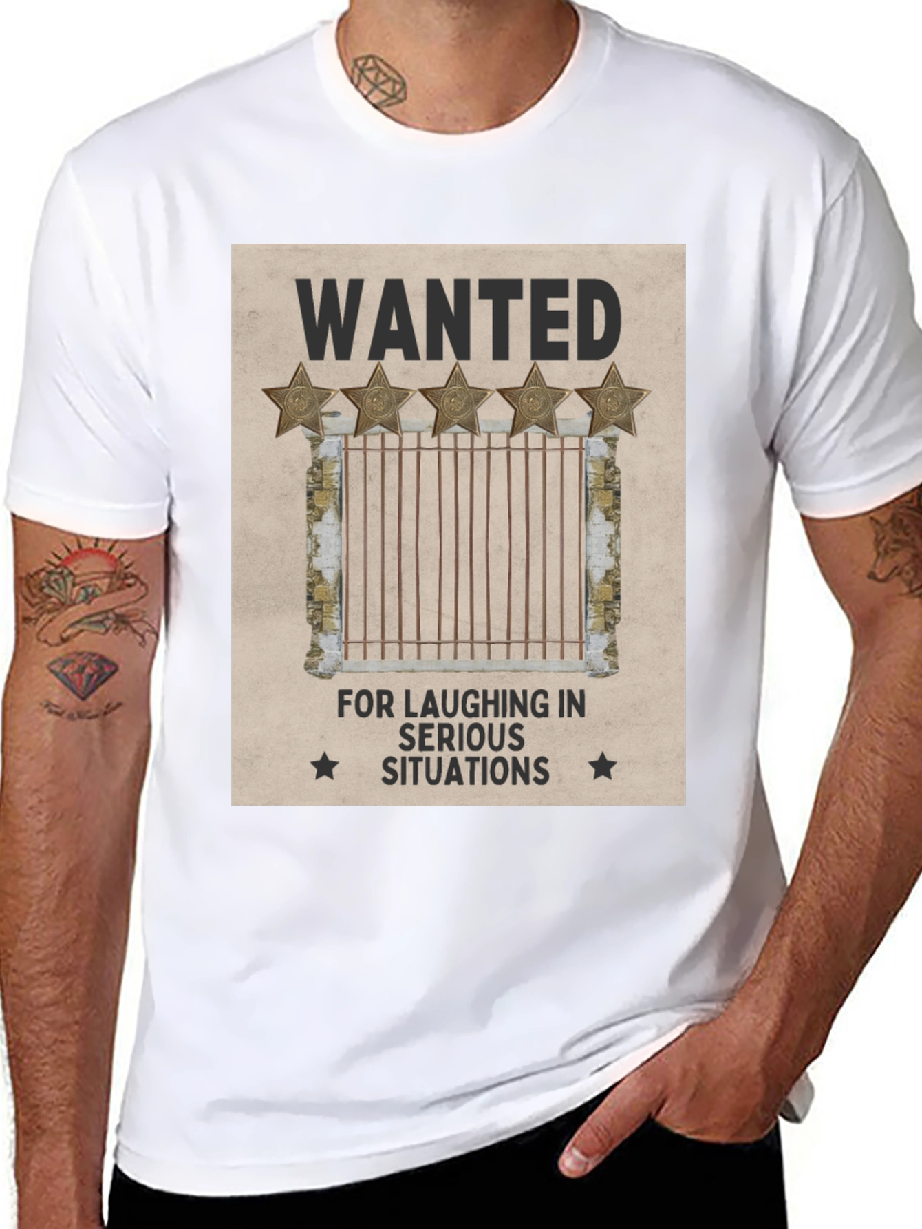 Wanted: Laughing in Serious Situations Graphic T-Shirt